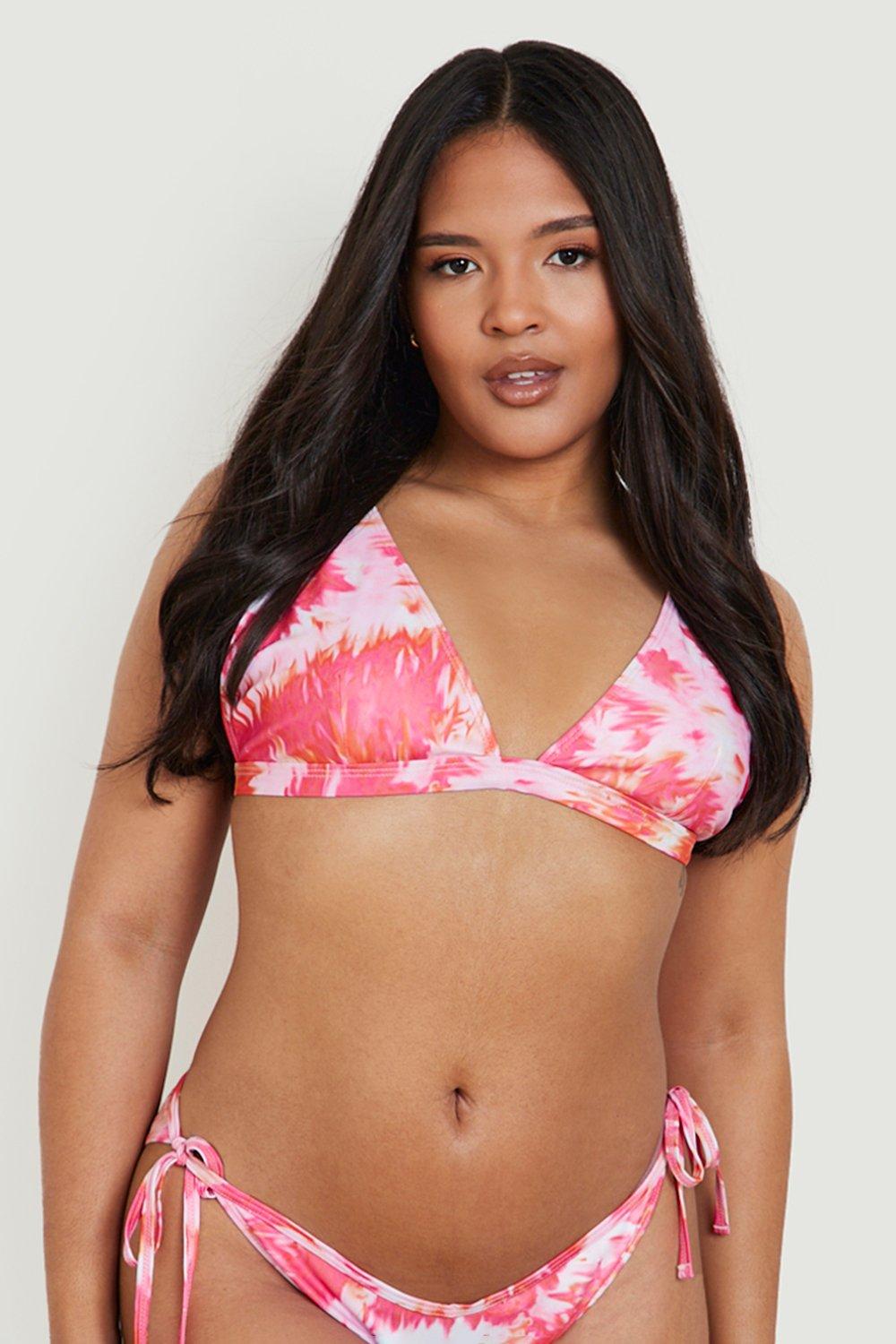 Plus Tie Dye Fixed Bust Triangle Bikini Top