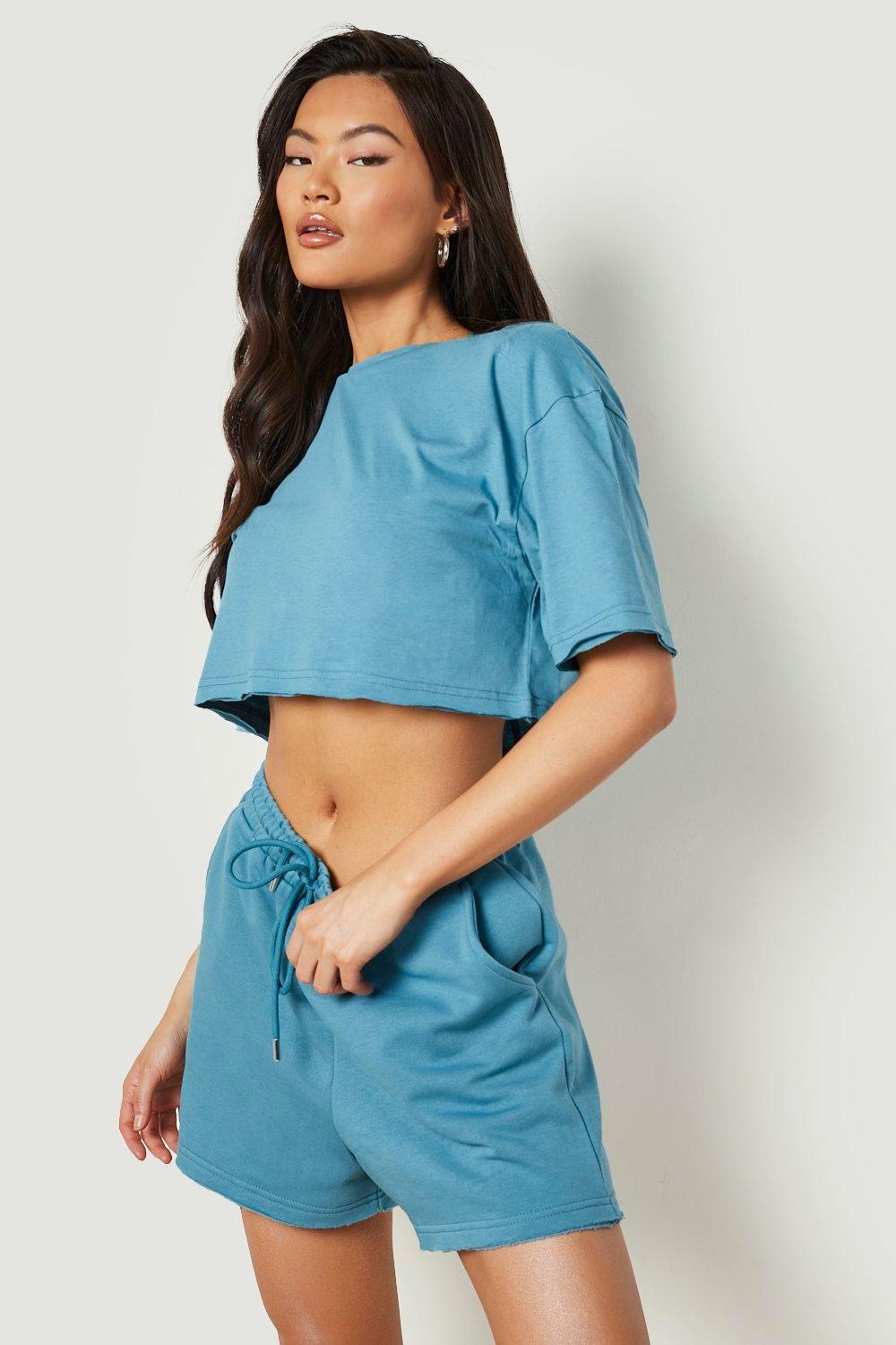 Crop T shirt And Sweat Short Set