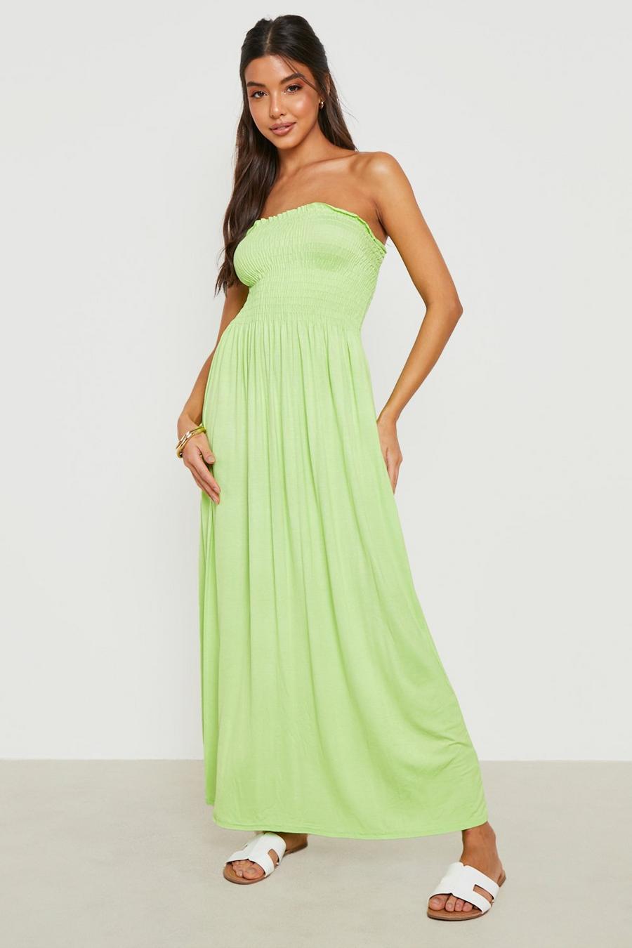 Lime green Shirred Bandeau Maxi Dress
