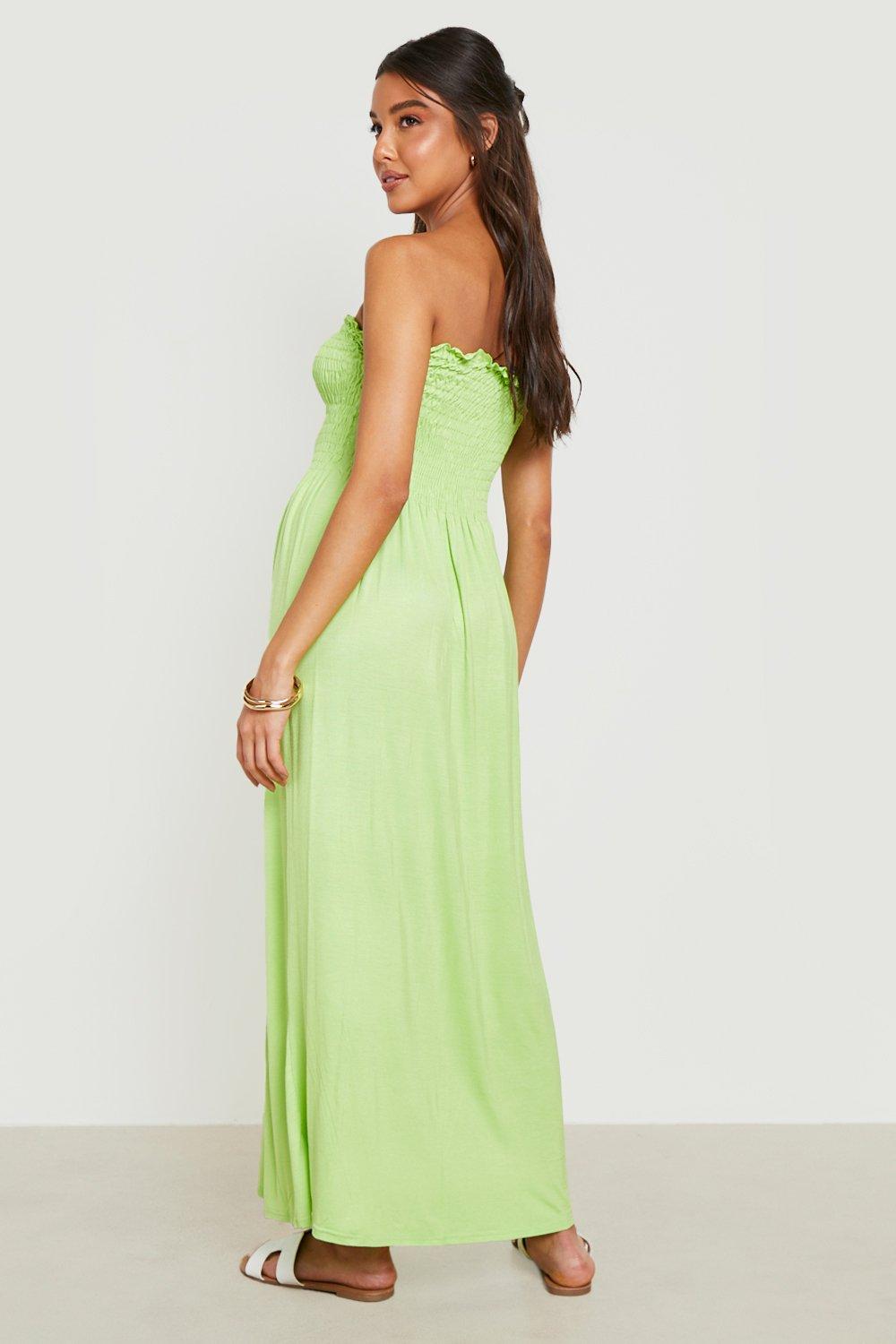 Boohoo Basic Shirred Bandeau Maxi Dress in Lime Green Womens Clothing Dresses Casual and summer maxi dresses 