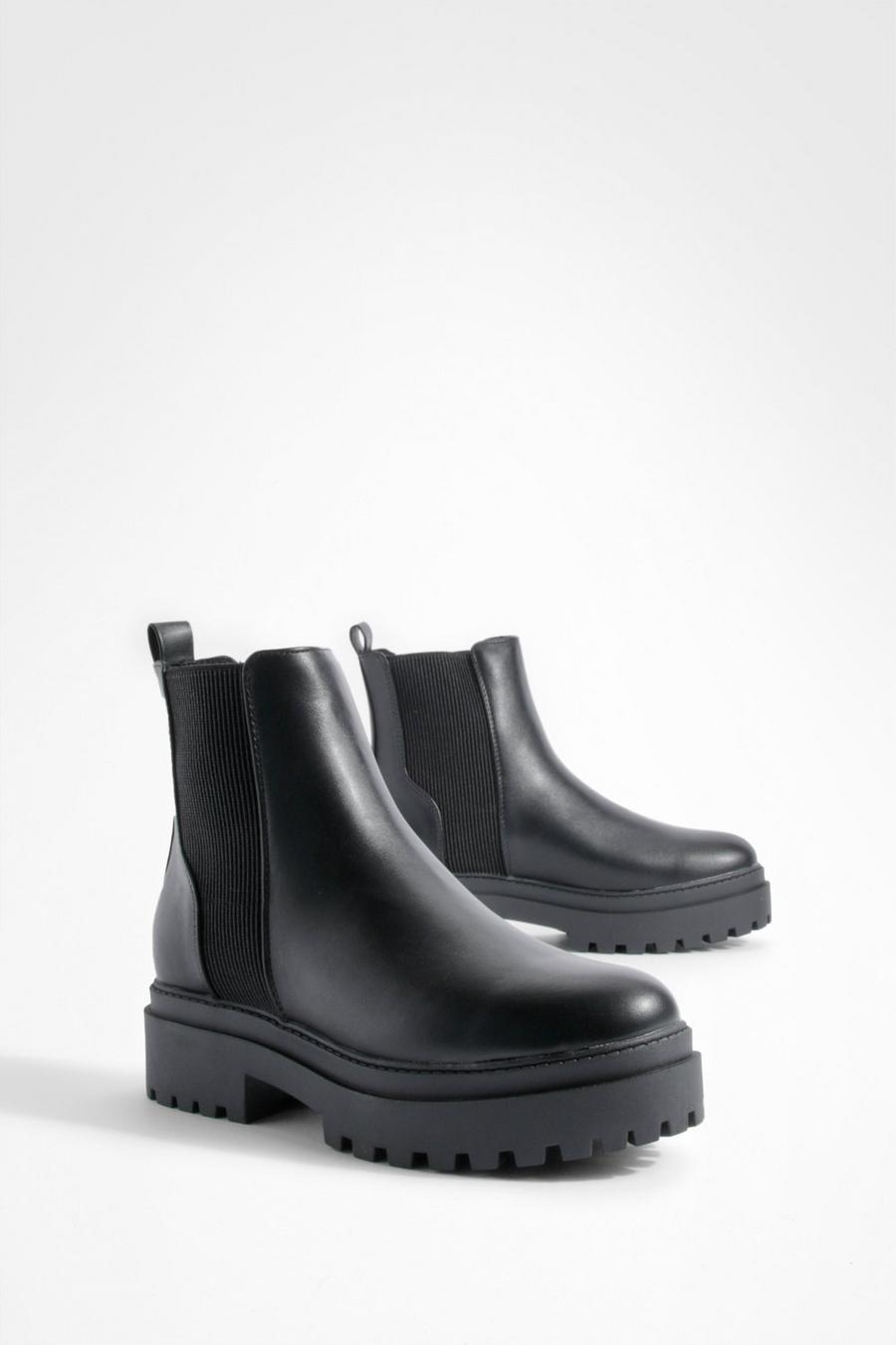 Black Ribbed Detail Chelsea Boots image number 1