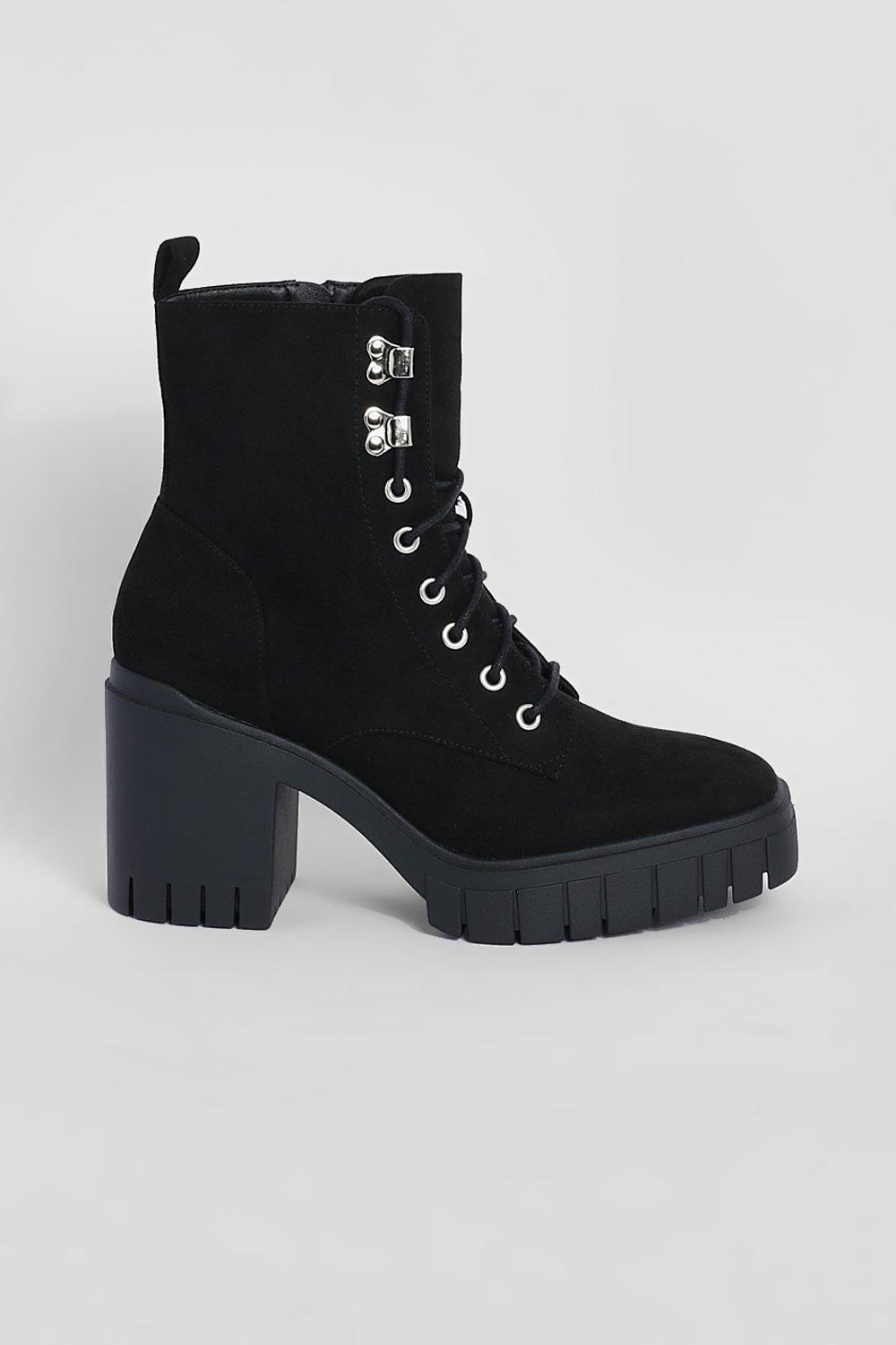 Eyelet Lace Up Block Heel Combat Boots | boohoo CA Eyelet Lace Up Block Heel Combat Boots | boohoo CA