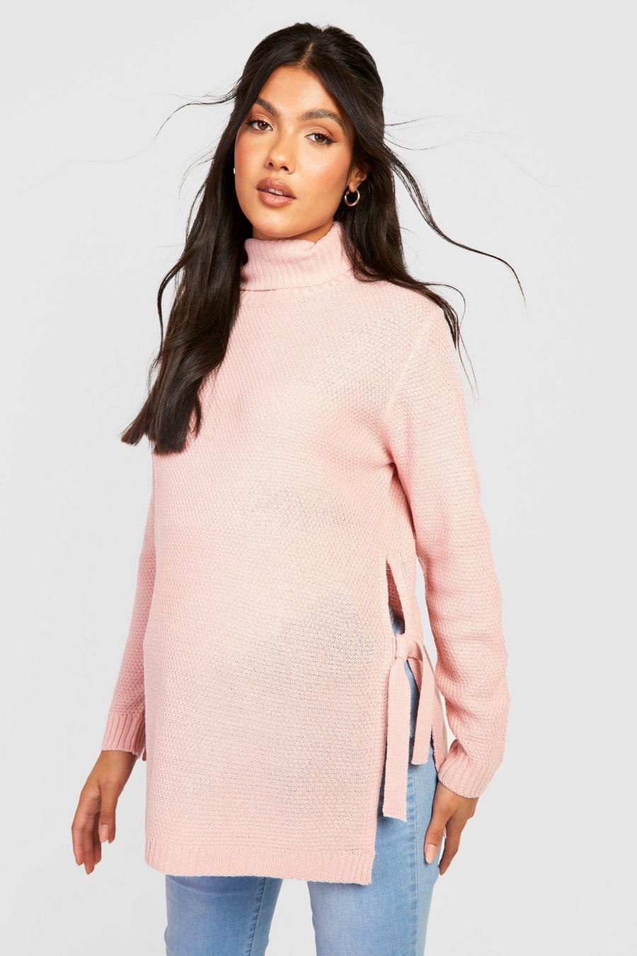 Rose pink Maternity Tie Side Turtleneck Sweater
