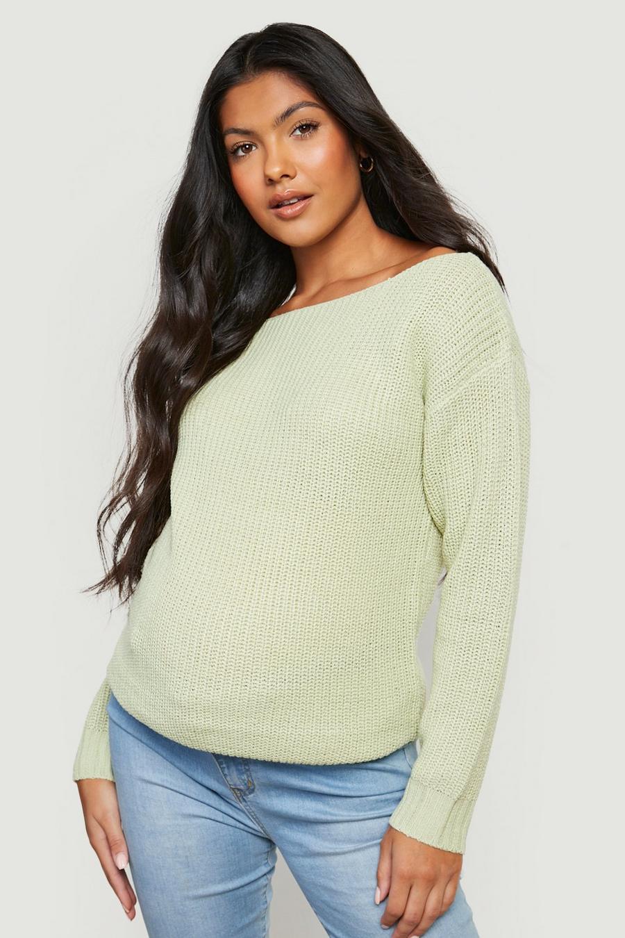 Sage green Maternity Boat Neck Sweater image number 1