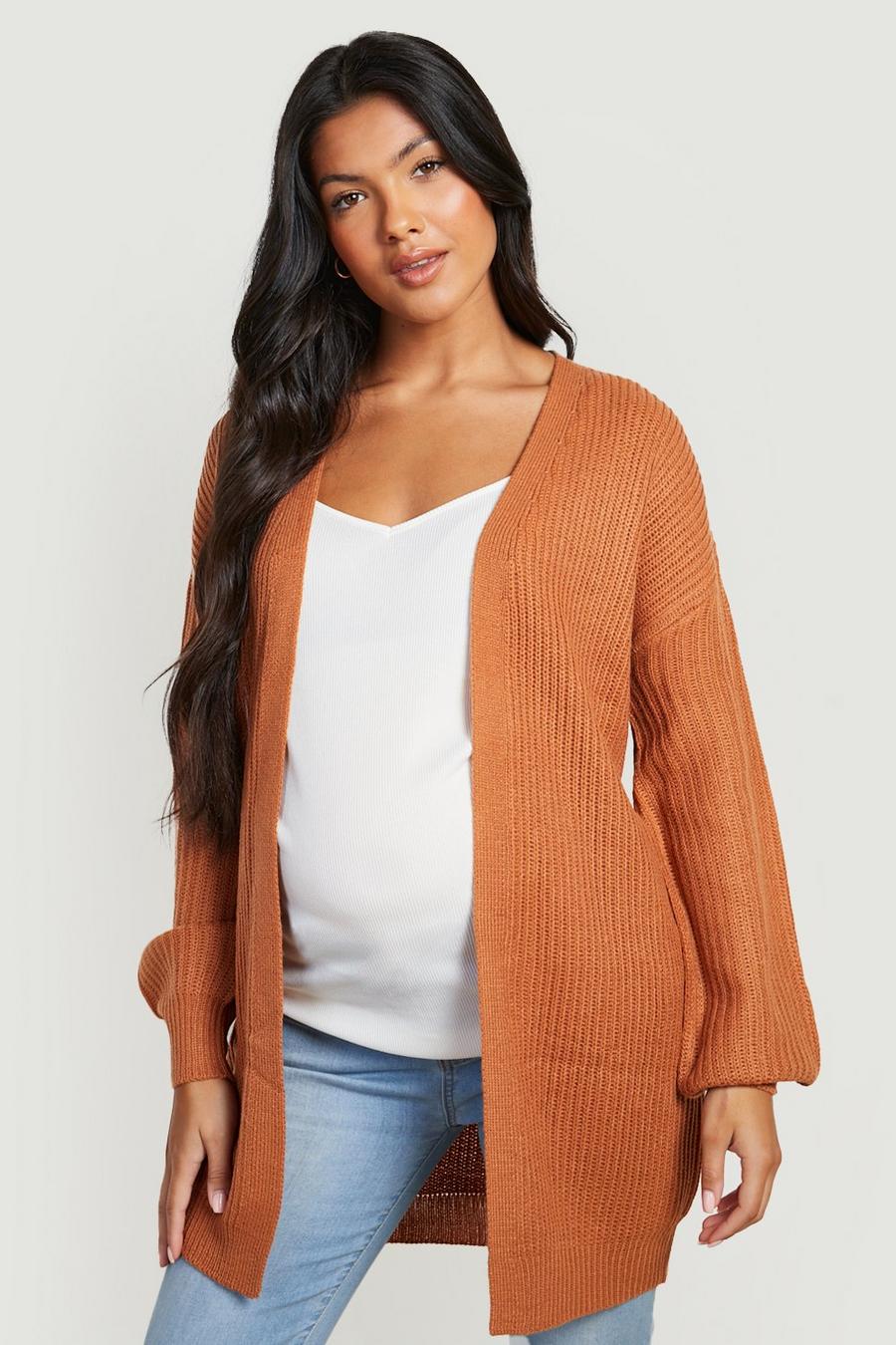 Copper orange Maternity Bell Sleeve Knitted Cardigan