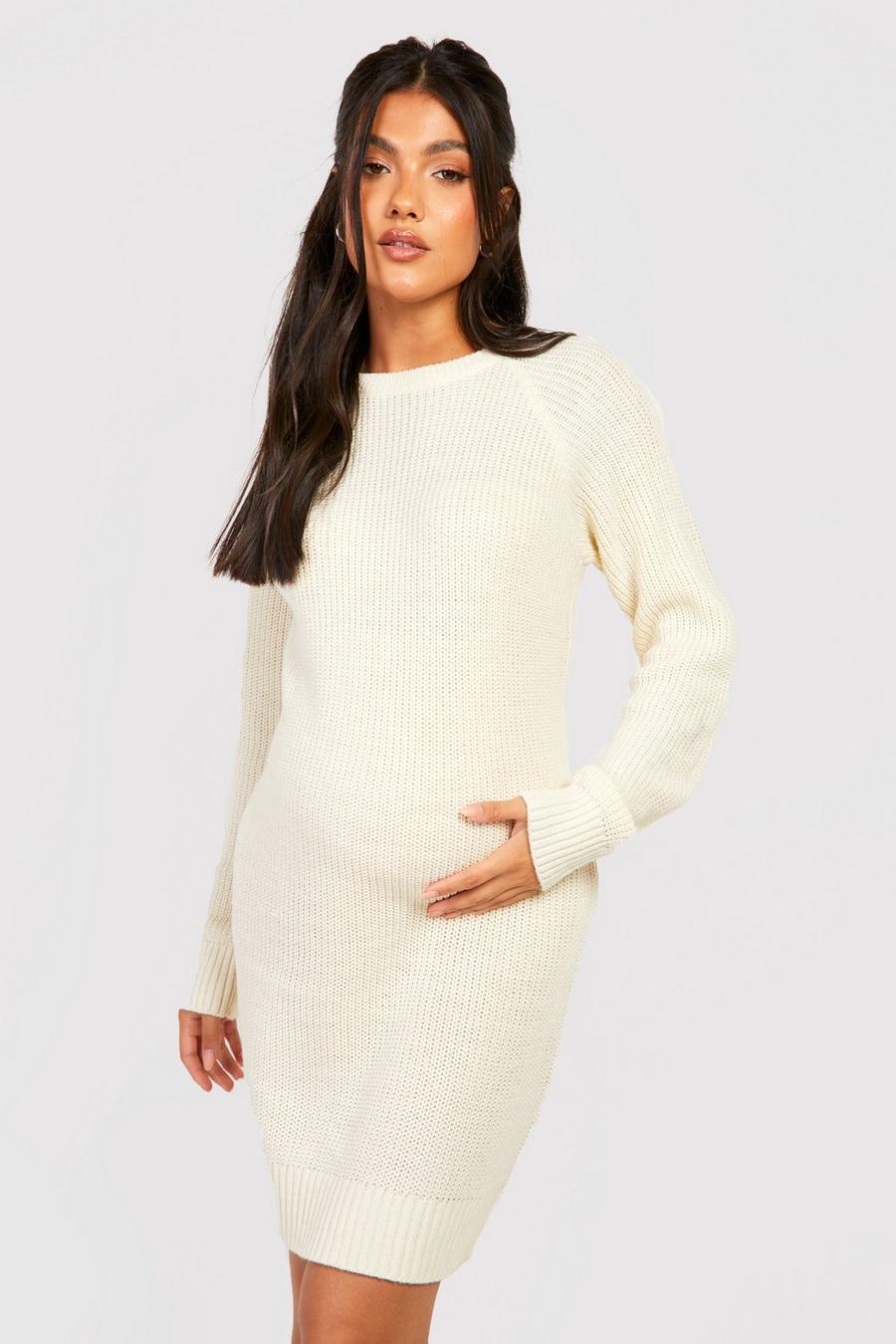 Oatmeal Maternity Crew Neck Sweater Dress image number 1