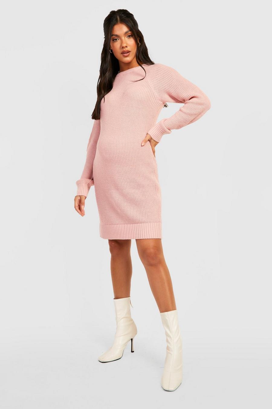 Rose pink Maternity Crew Neck Sweater Dress