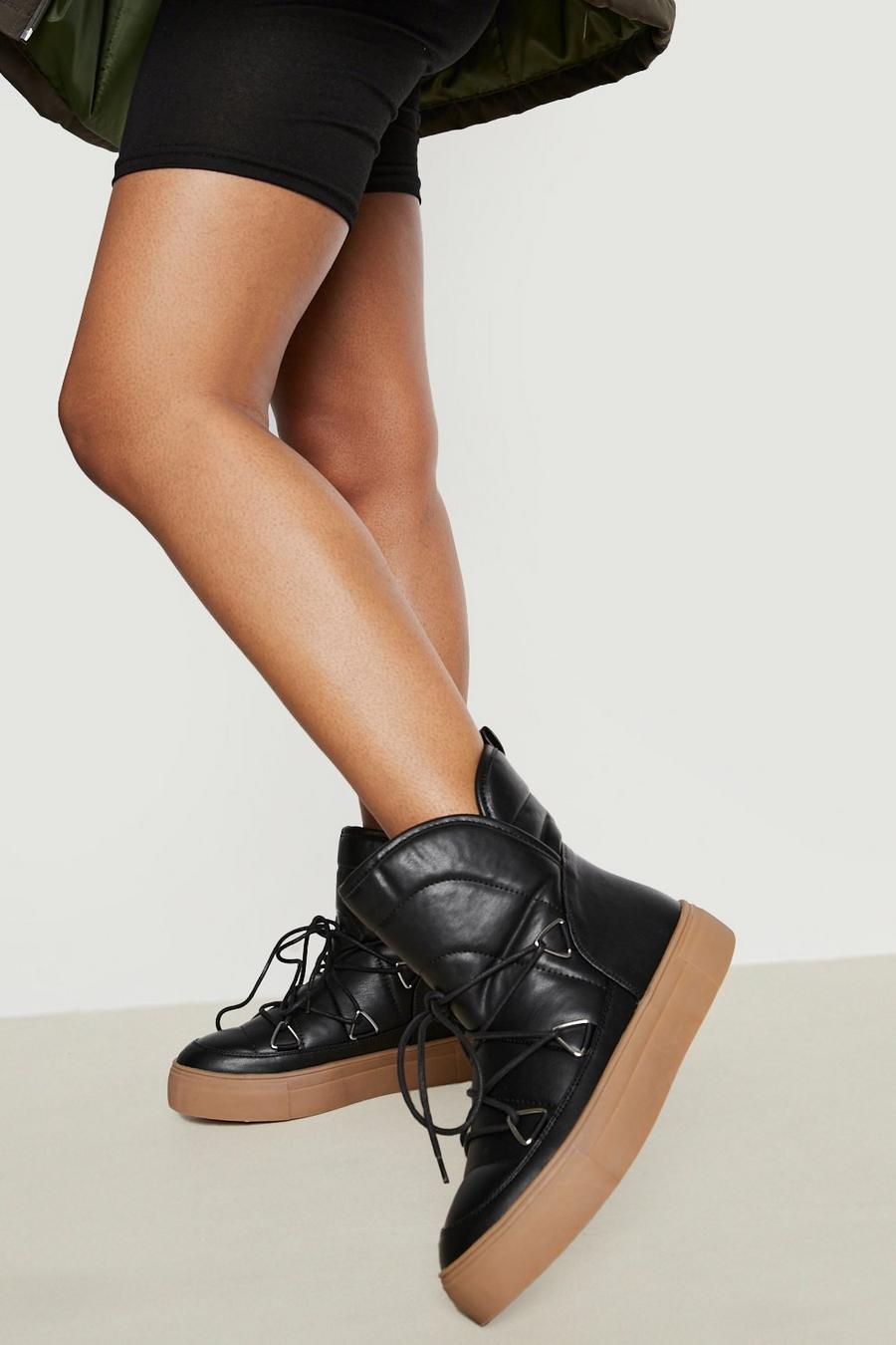 Black svart Contrast Sole Padded Shoe Boots