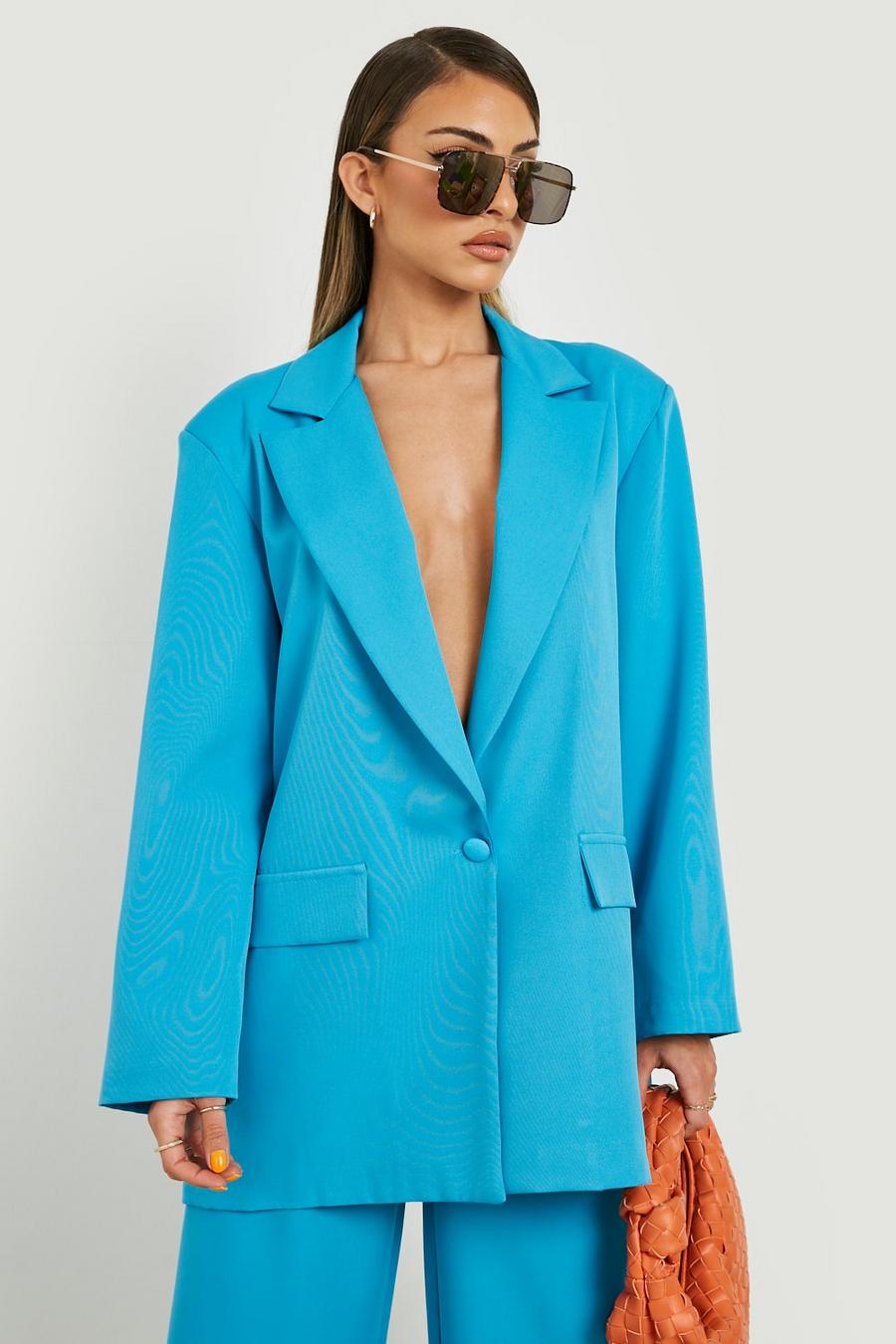 Blazer de costume oversize en tissu premium, Azure bleu
