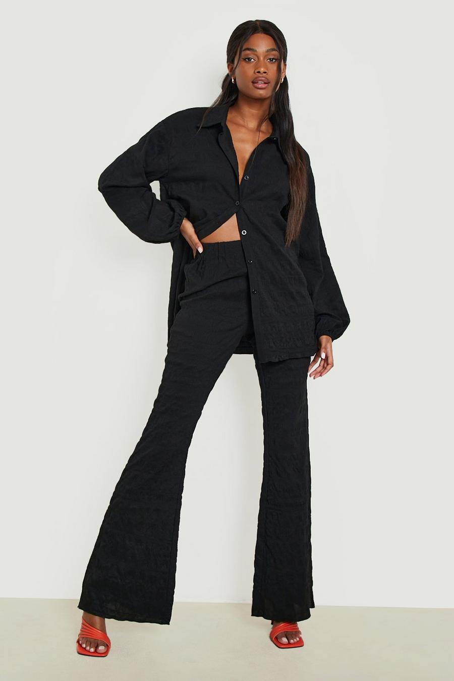 Black Premium Textured Flared Trousers  image number 1