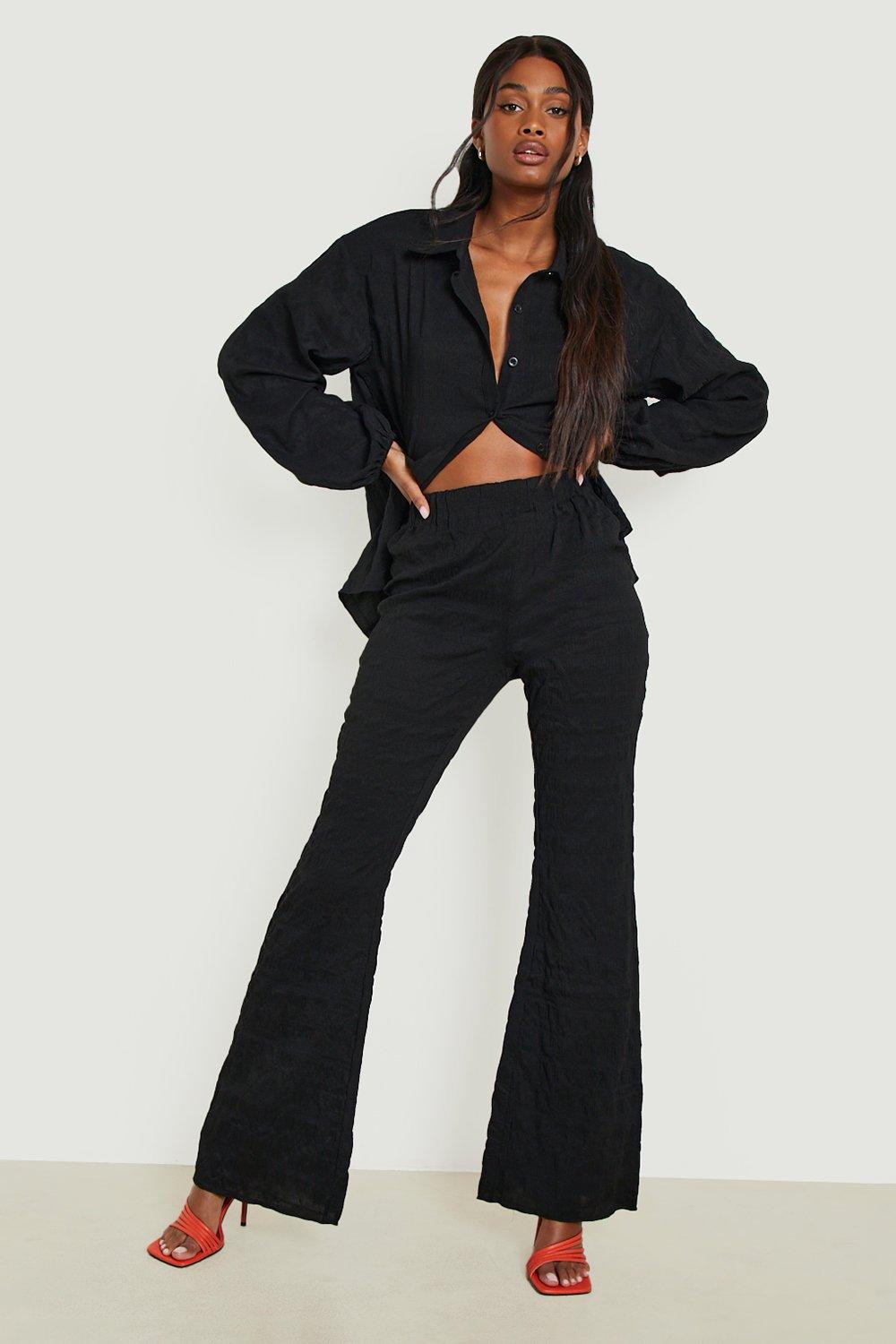 Boohoo black hot sale flared trousers