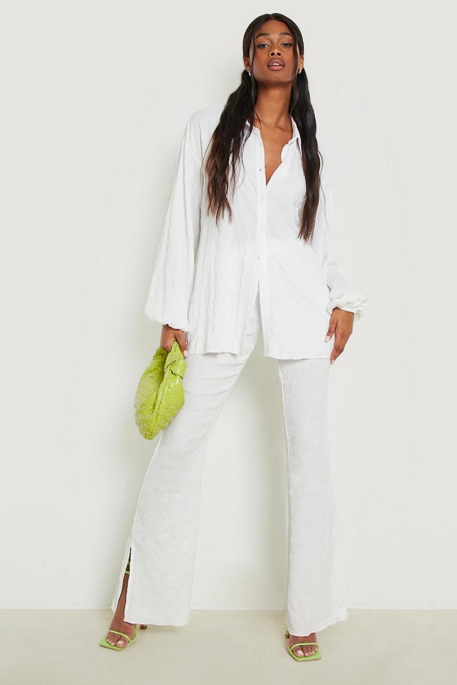 Ivory Premium Textured Flared Trousers  image number 1
