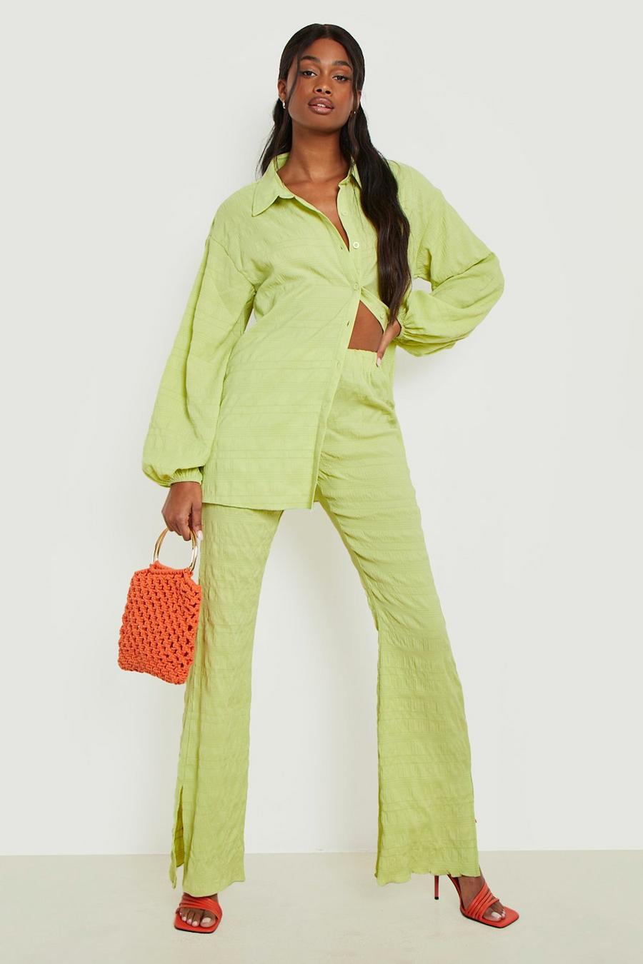 Soft lime Premium Textured Flared Pants image number 1