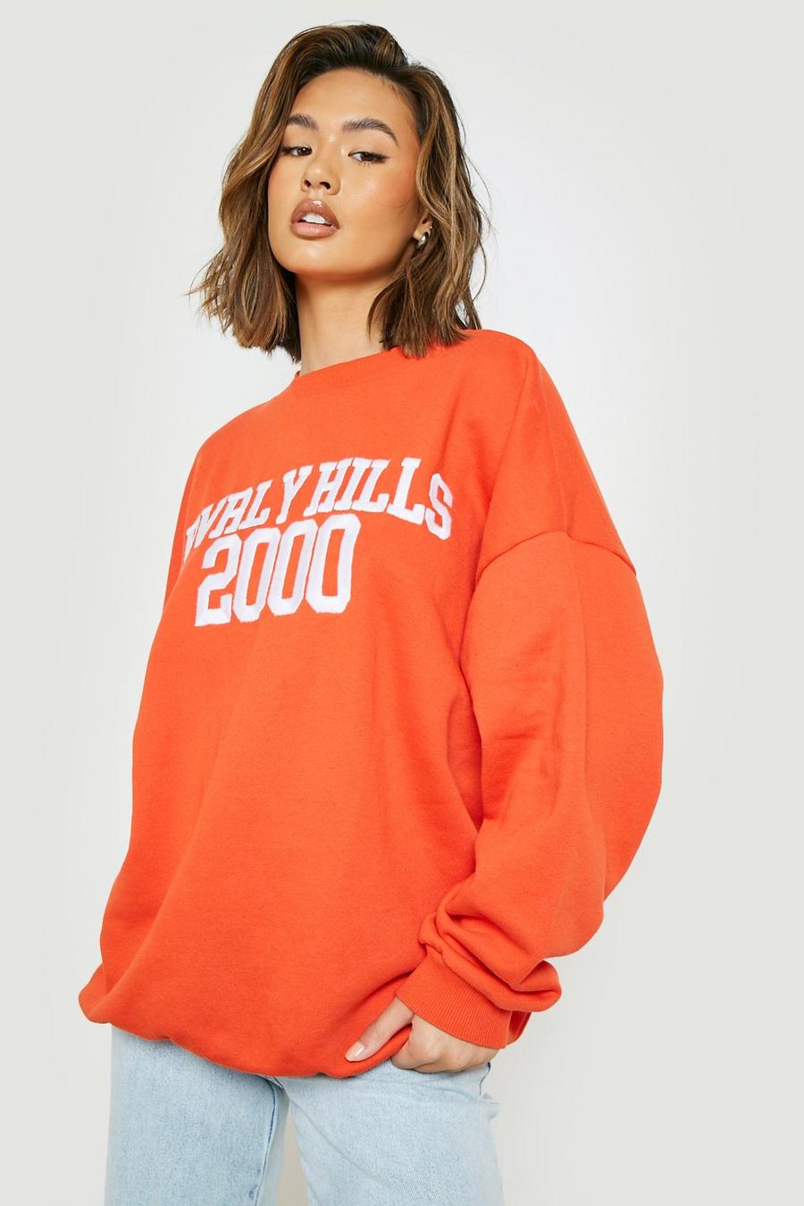 Orange Beverly Hills Embroidered Oversized Sweatshirt image number 1
