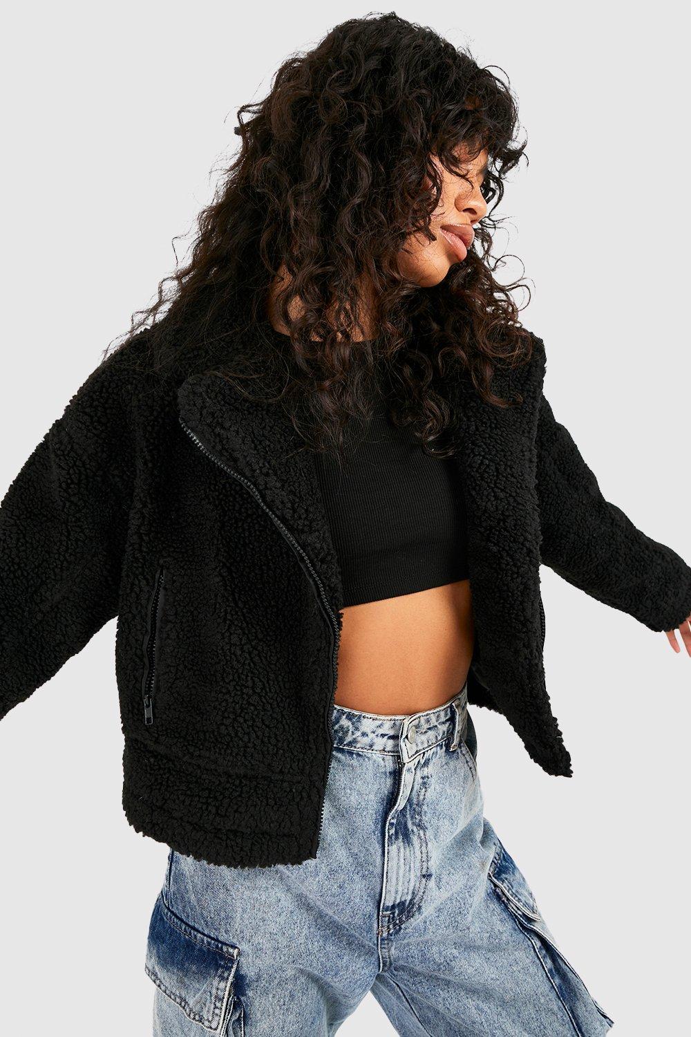 Boohoo cropped hot sale teddy jacket