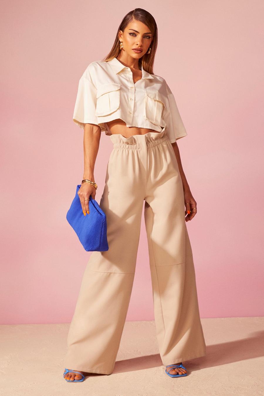 Stone Paperbag Waist Wide Leg Tailored Pants image number 1