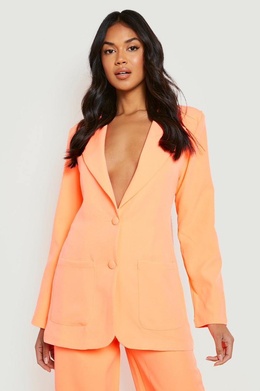Neon-coral Neon Plunge Front Fitted Tailored Blazer image number 1