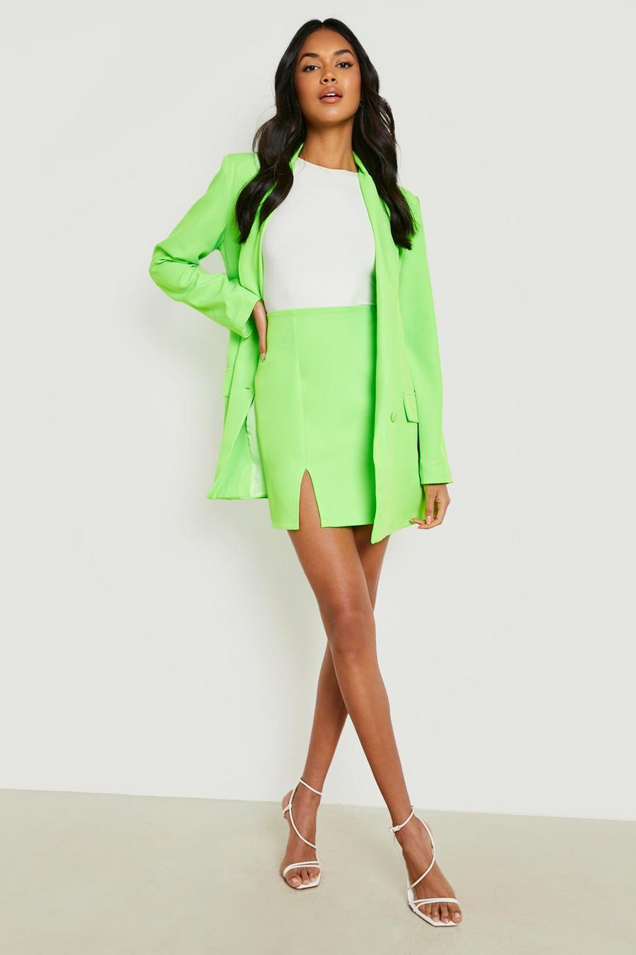 Neon-lime fluo Neon Split Front Mini Skirt 