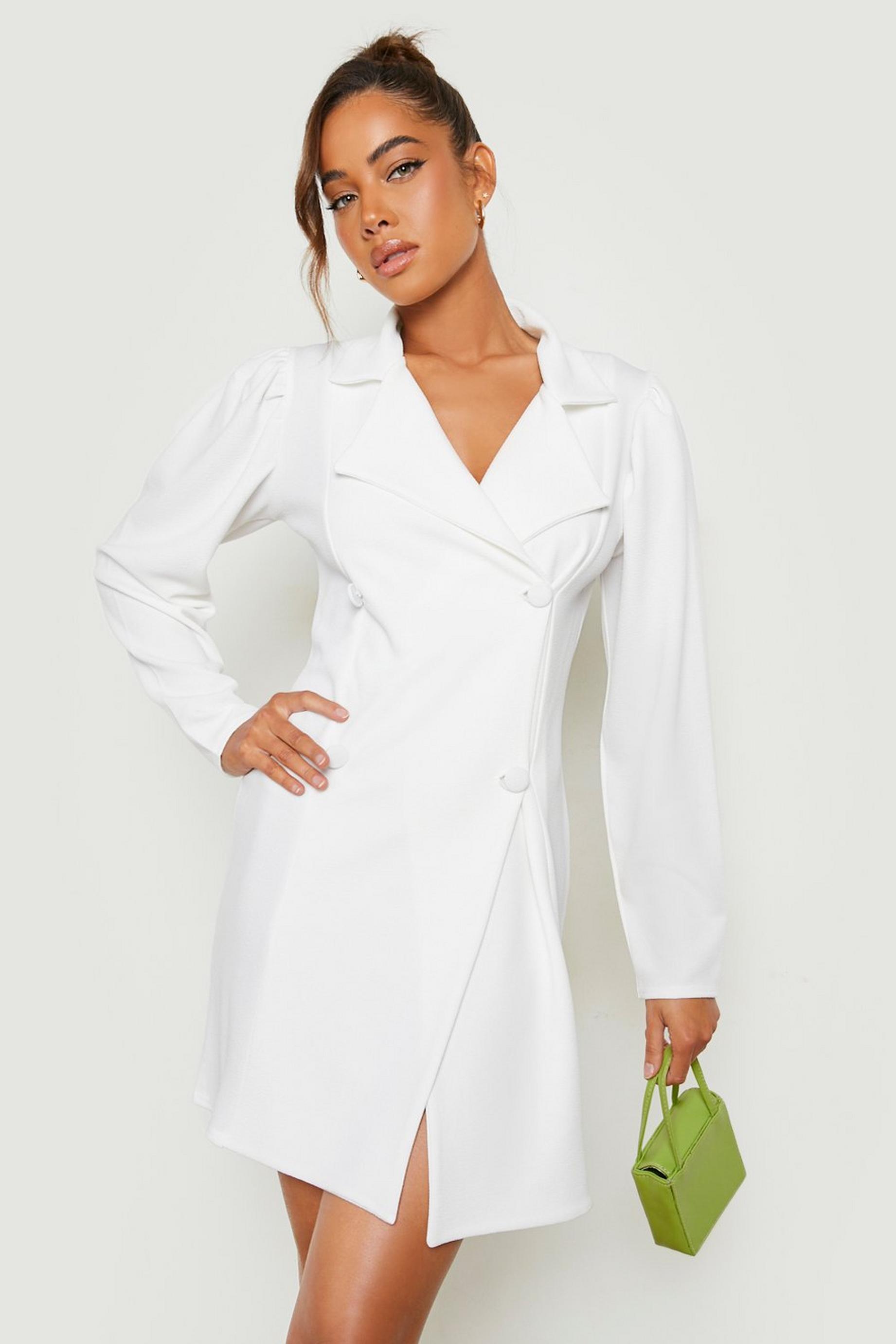 Double Breasted Puff Sleeve Blazer Dress