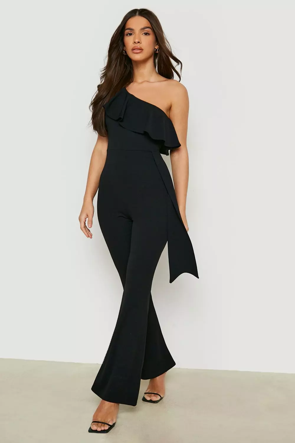 Black One Shoulder Belted Jumpsuit alternative image