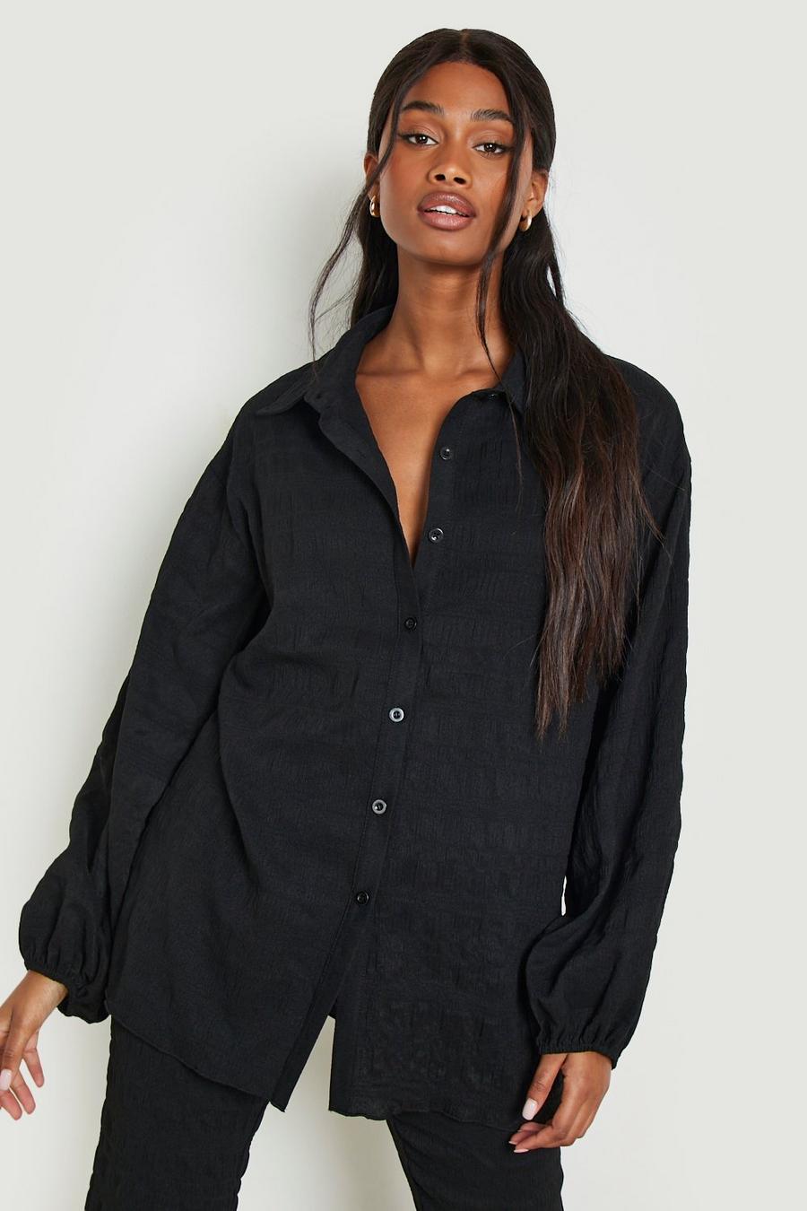 Black Premium Oversize skjorta med struktur image number 1