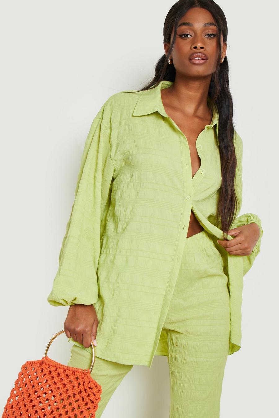 Soft lime Premium Textured Oversized Shirt  image number 1