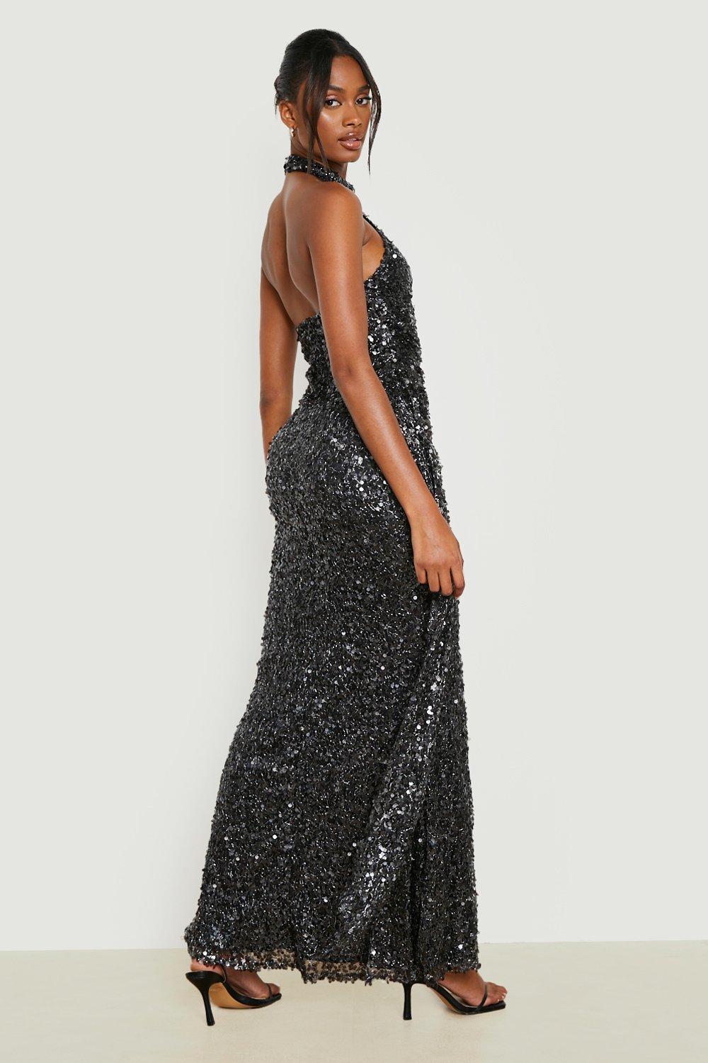 Black sequin shop halter neck dress