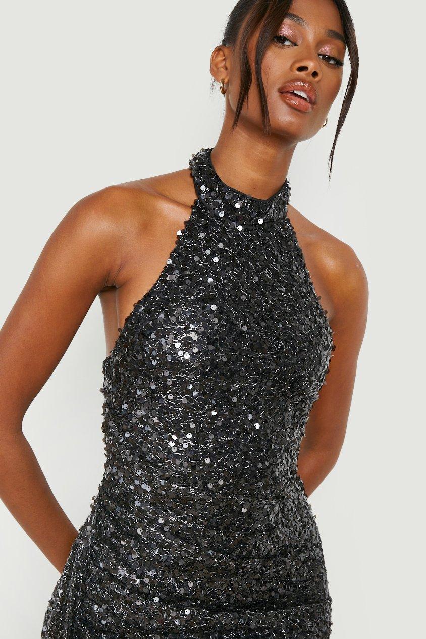 High neck black clearance sequin dress