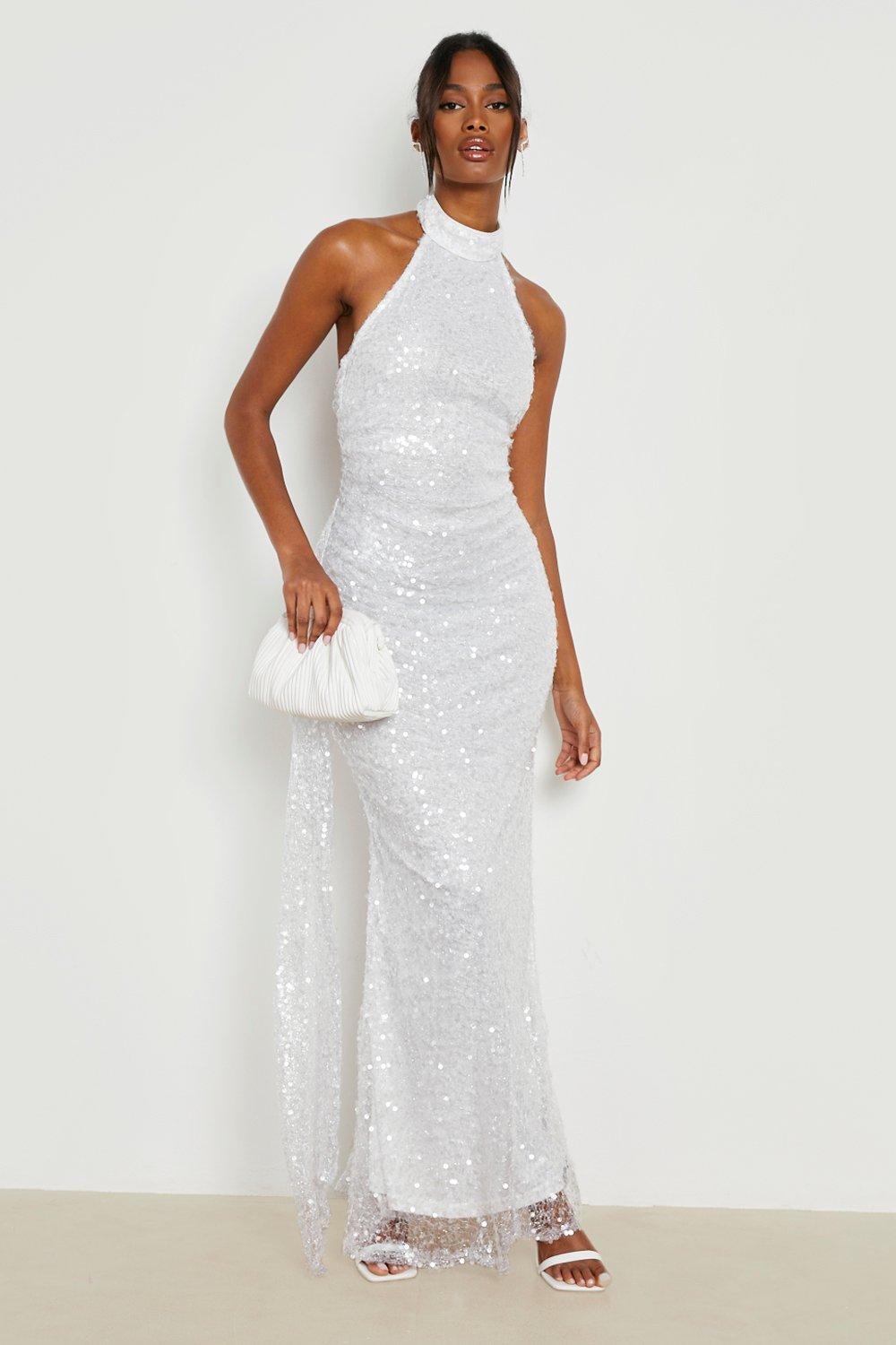 Boohoo white sequin dress sale