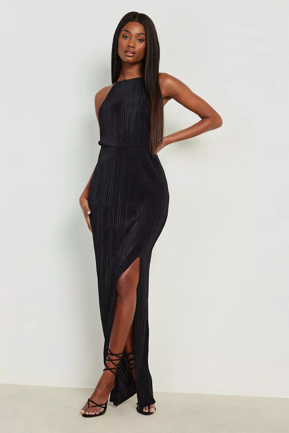 Black thigh 2025 split maxi dress