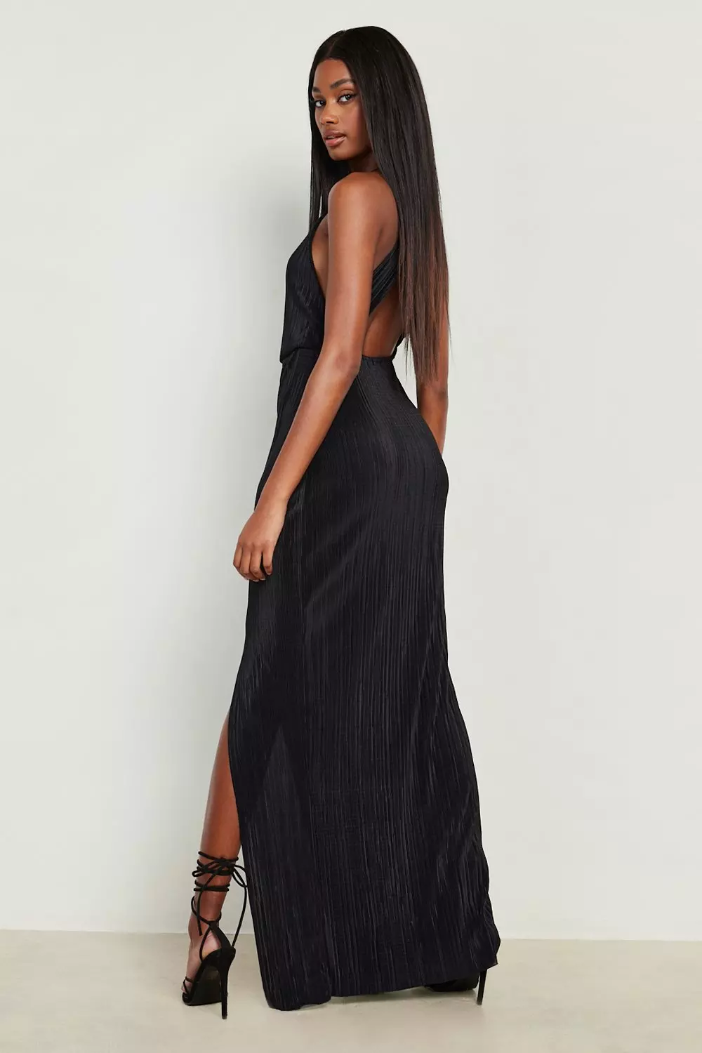 Pleated thigh shop split maxi dress