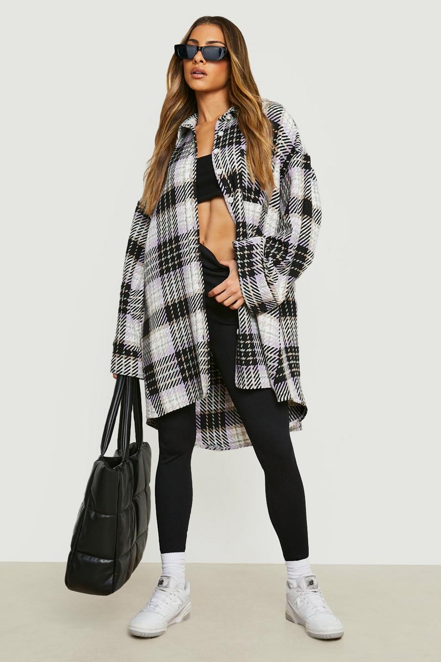 Lilac Oversized Wide Sleeve Check Shacket image number 1