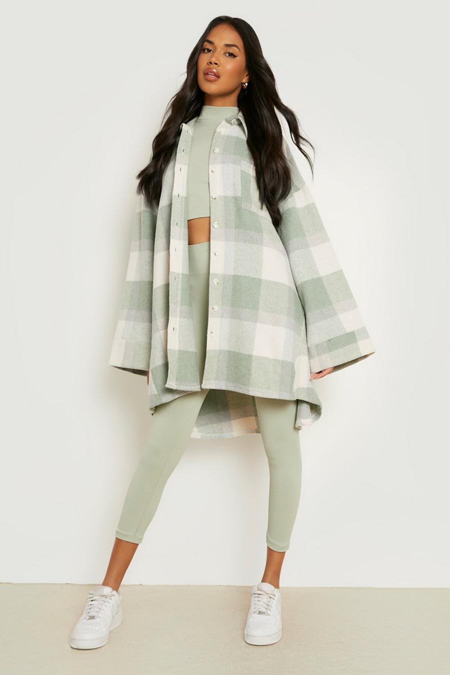 Mint green Oversized Wide Sleeve Check Shacket image number 1
