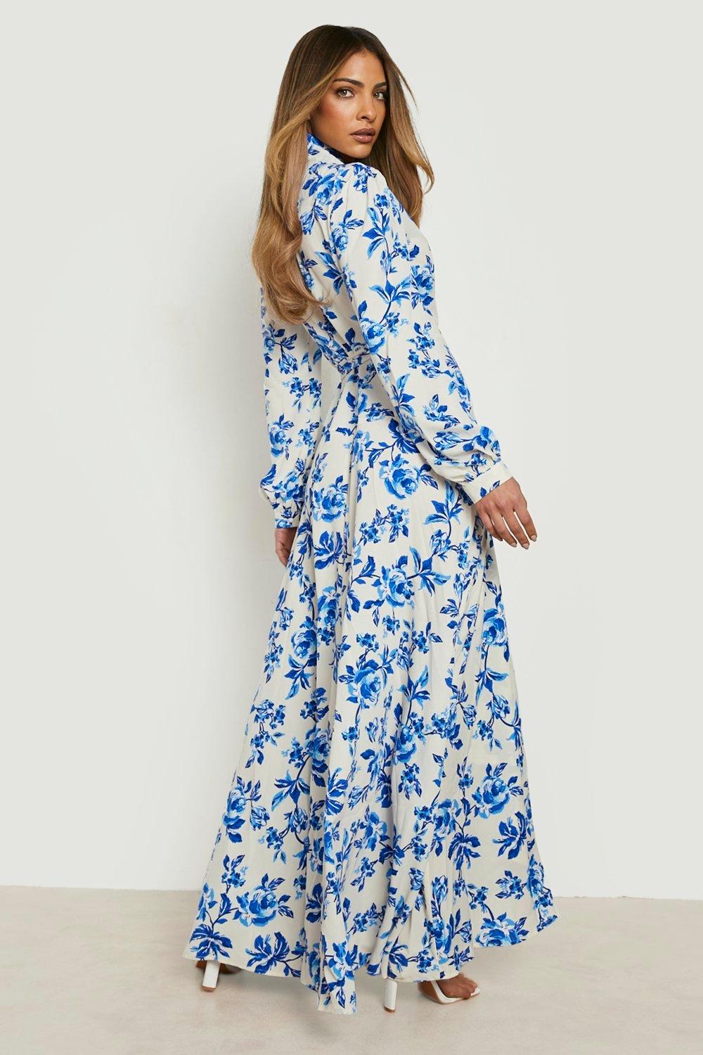 Long sleeve floral on sale maxi dress uk