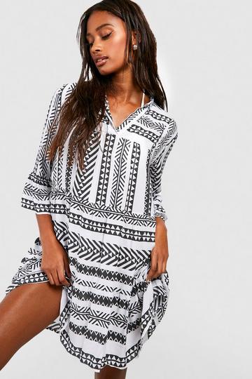 Black Printed Tiered Shift Beach Kaftan