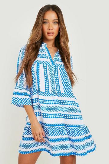 Printed Tiered Shift Beach Kaftan blue