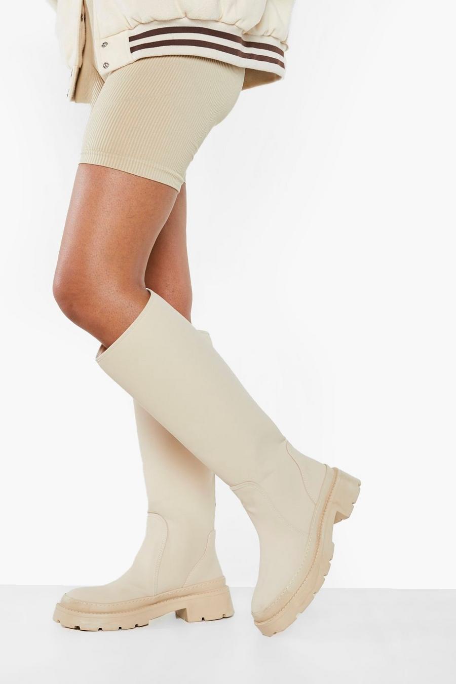 Cream white Knee High Rubber Boots image number 1