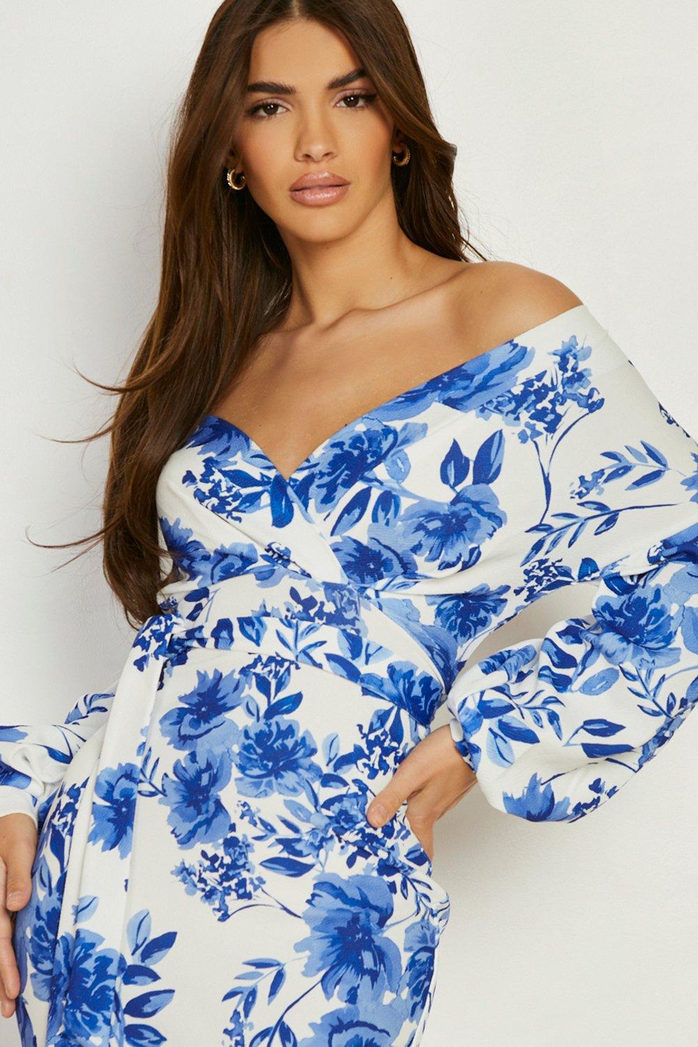 Off the shoulder midi clearance dress boohoo