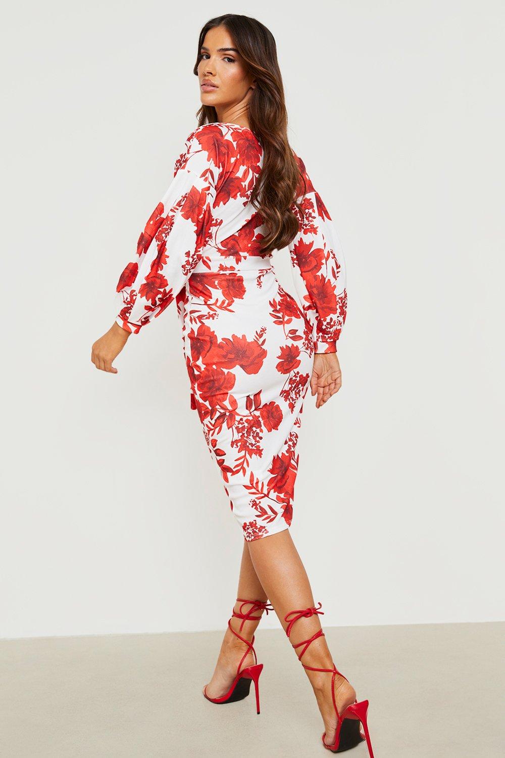 4 Womens Floral Off The Shoulder Wrap Midi Dress Boohoo Women Clothing Dresses Strapless Dresses 