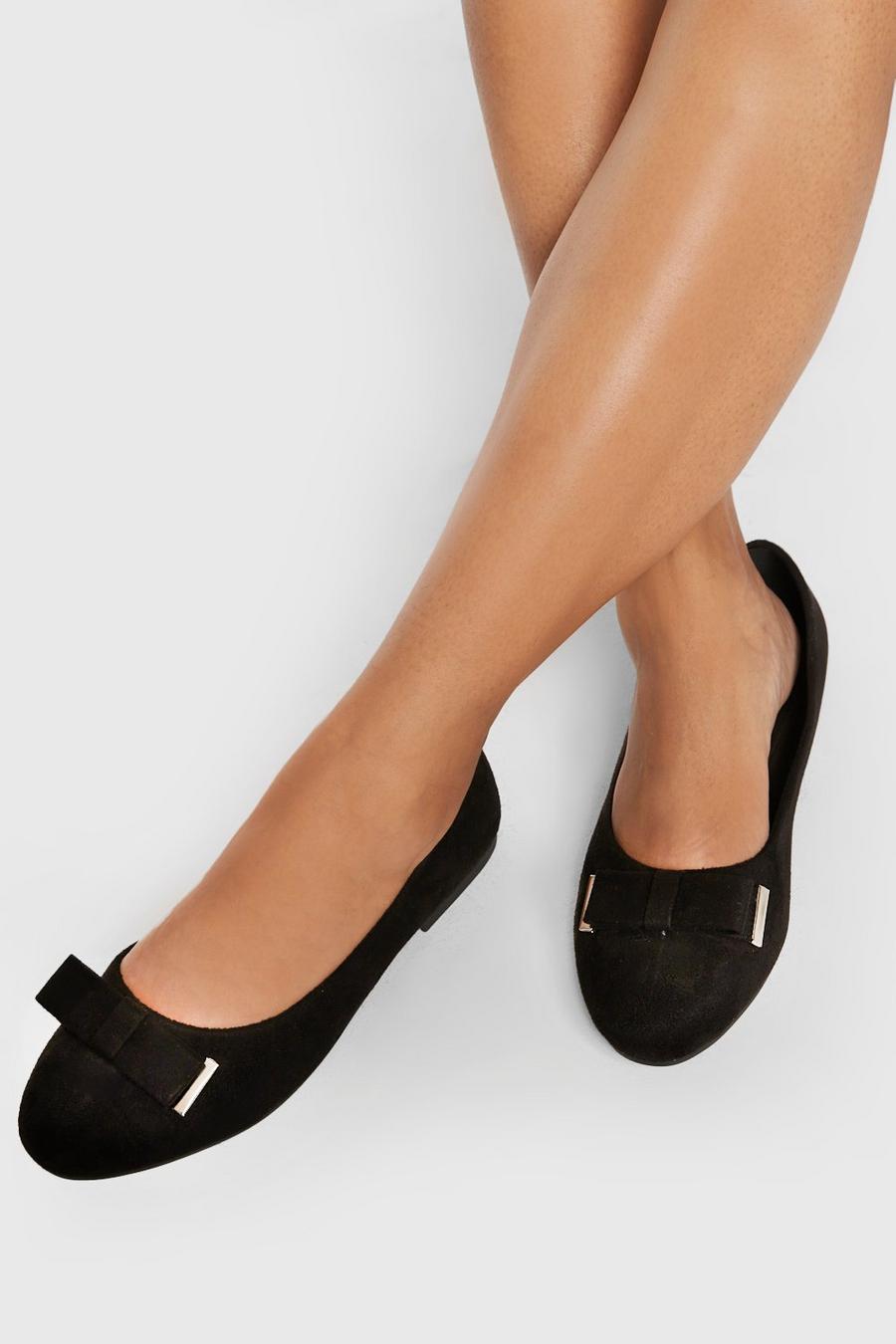 Boohoo Wide Width Immy Bow Ballet in Black Womens Shoes Flats and flat shoes Ballet flats and ballerina shoes 