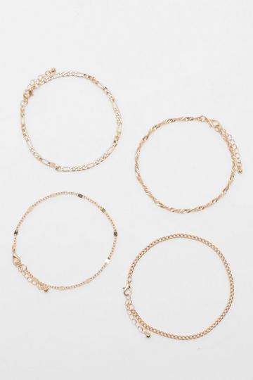 Gold Metallic Mix Chain 4 Pack Anklets