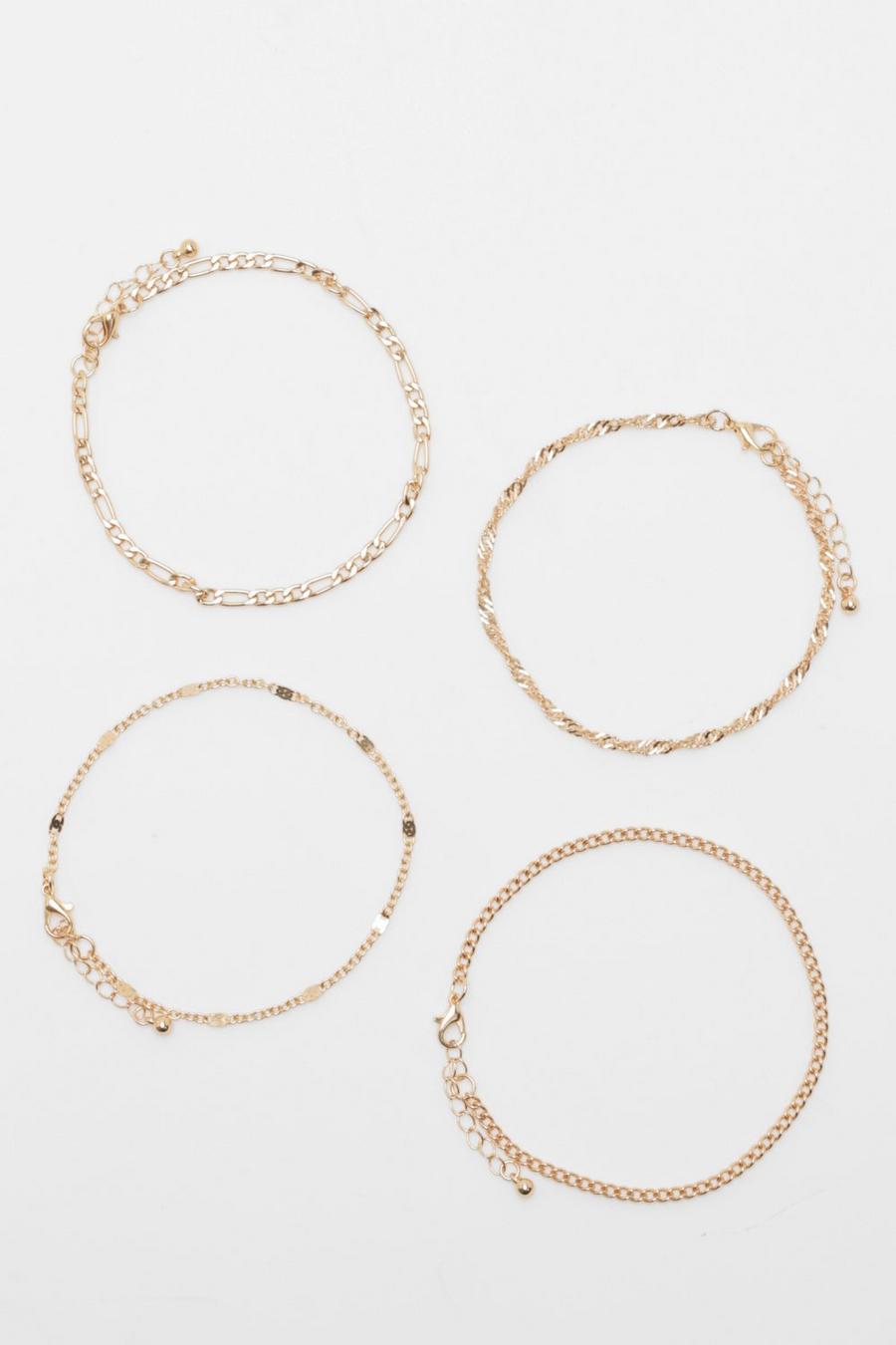 Gold metallic Mix Chain 4 Pack Anklets