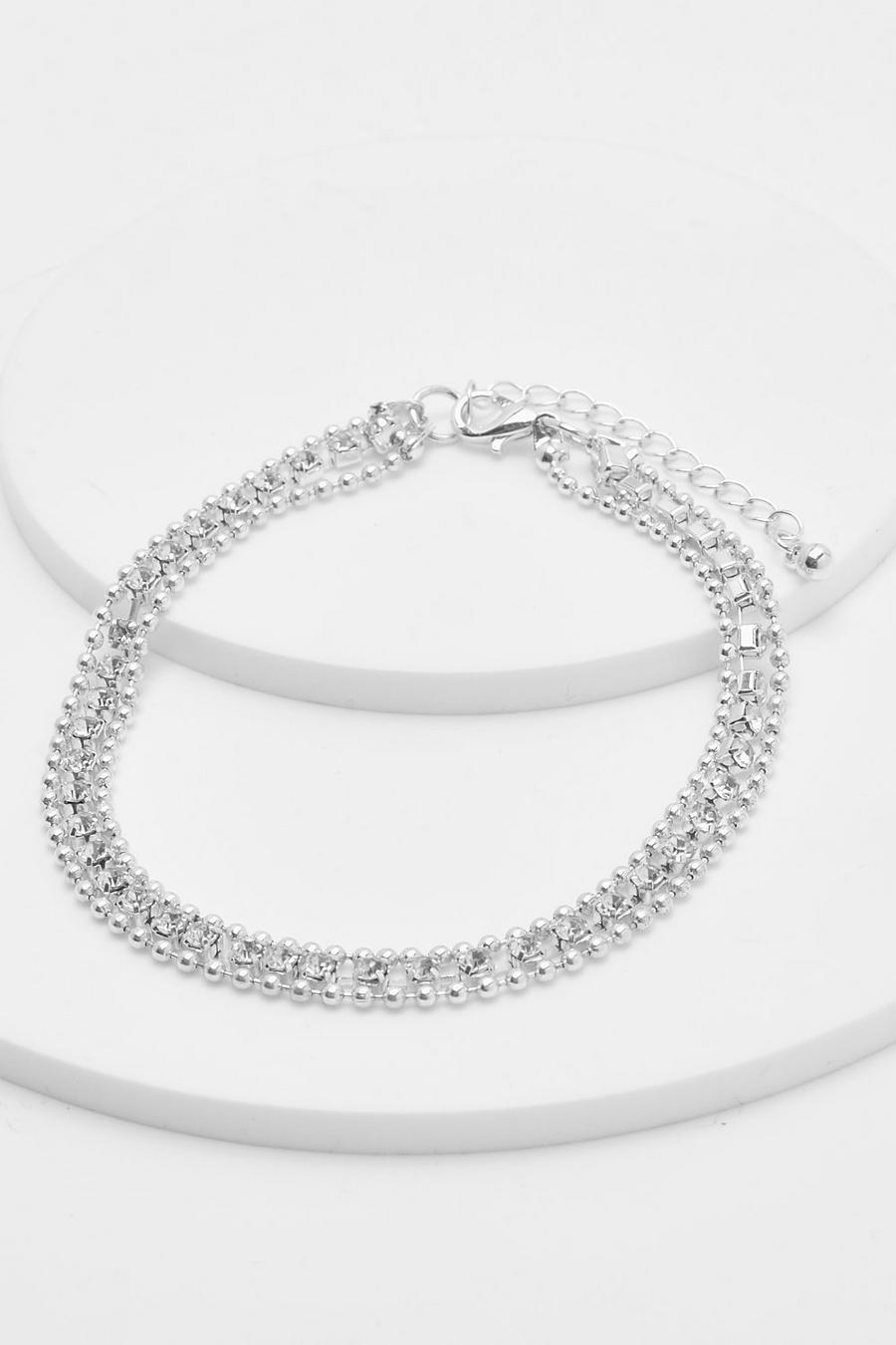Silver Dainty Diamante Anklet