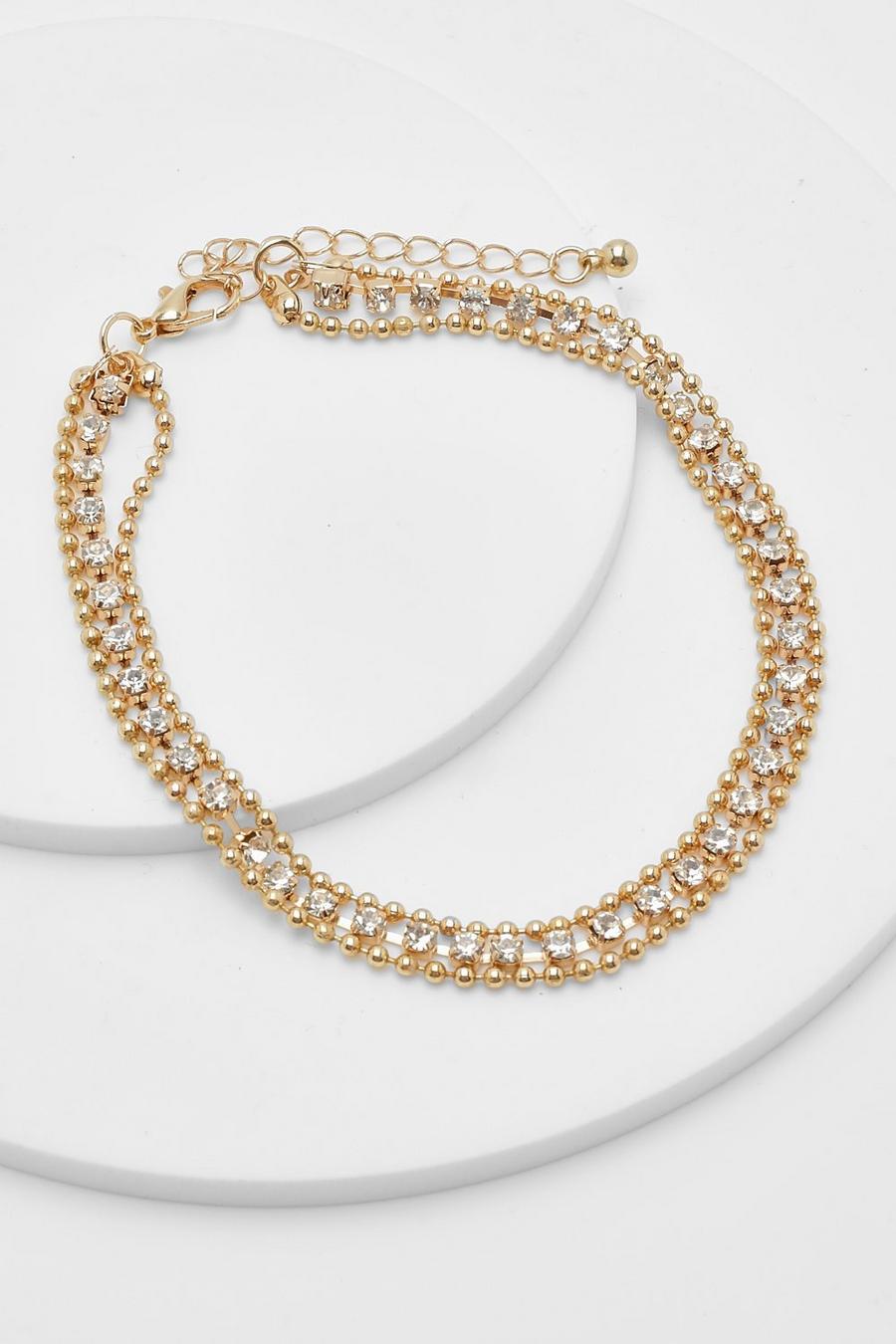 Gold Dainty Diamante Anklet  image number 1