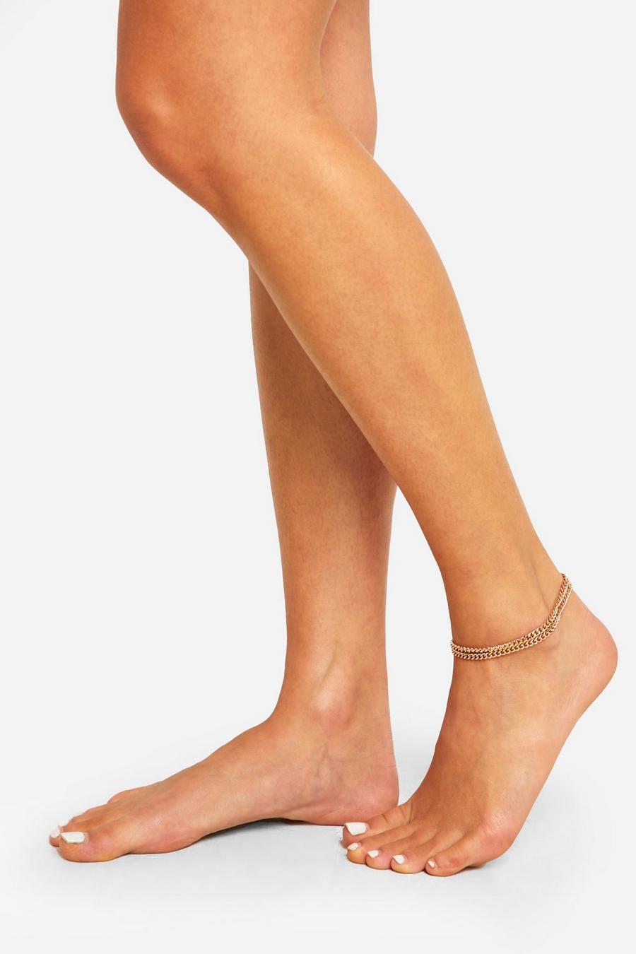 Gold Simple Chain Anklet 2 Pack  image number 1