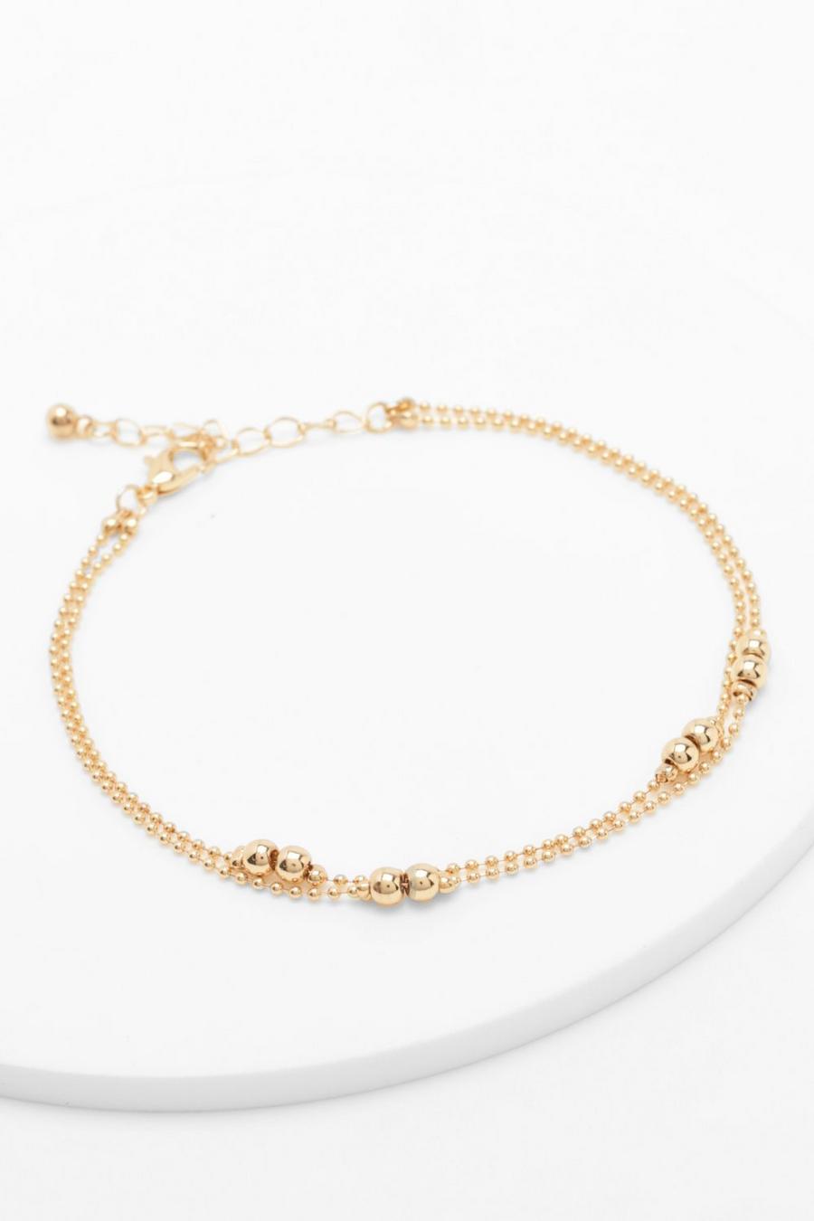 Cavigliera a catena a doppio filo color oro con perle, Gold image number 1