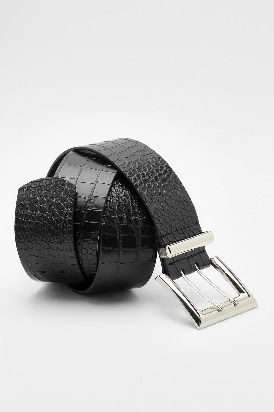 Black croc Plus Croc Leather Look Chunky Waist Belt image number 1