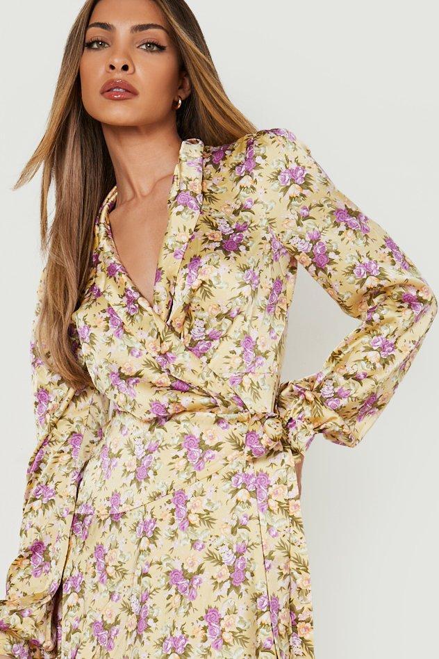 Missguided plus wrap midi dress in hot sale floral print