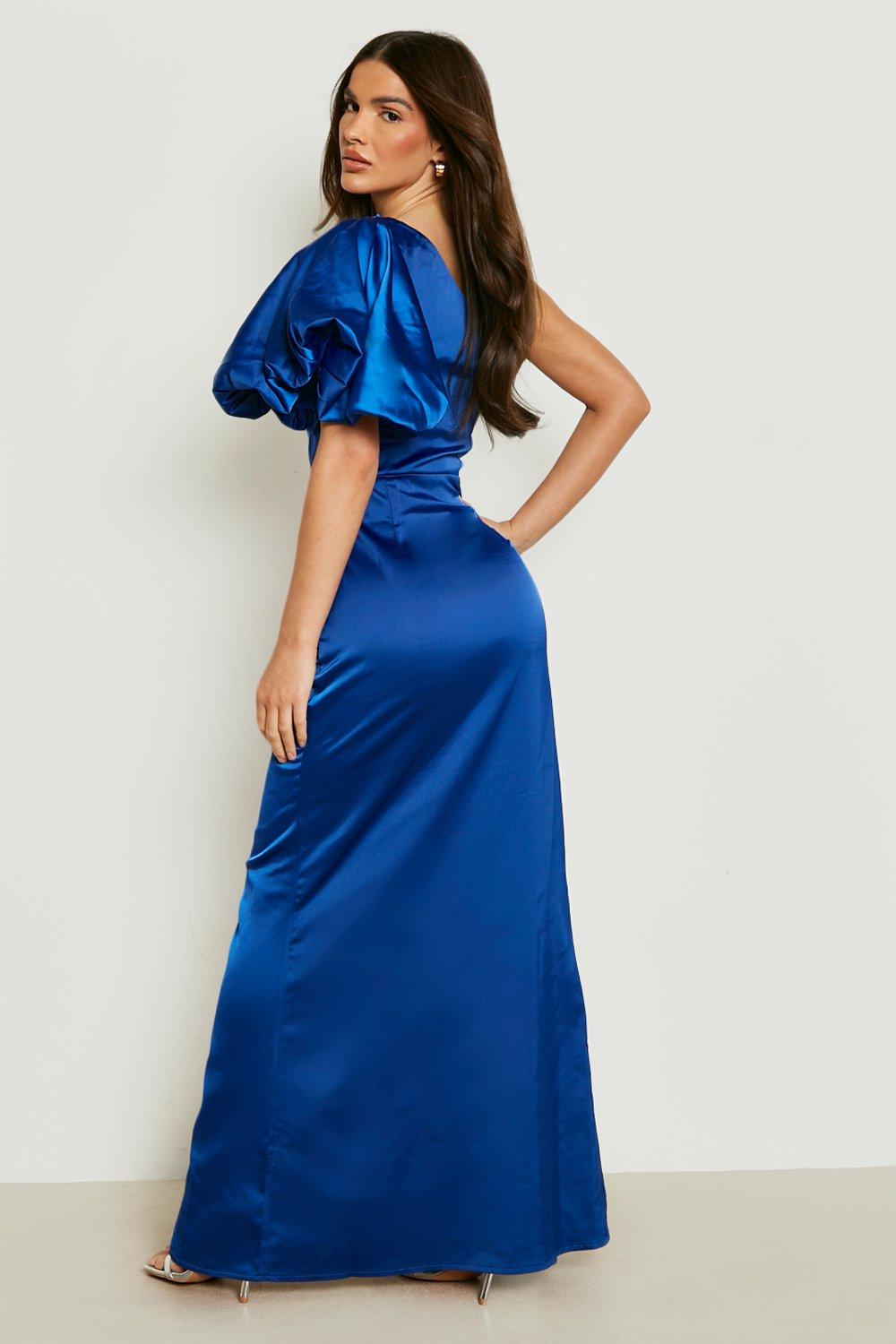 Puff One Shoulder Side Split Maxi Dress