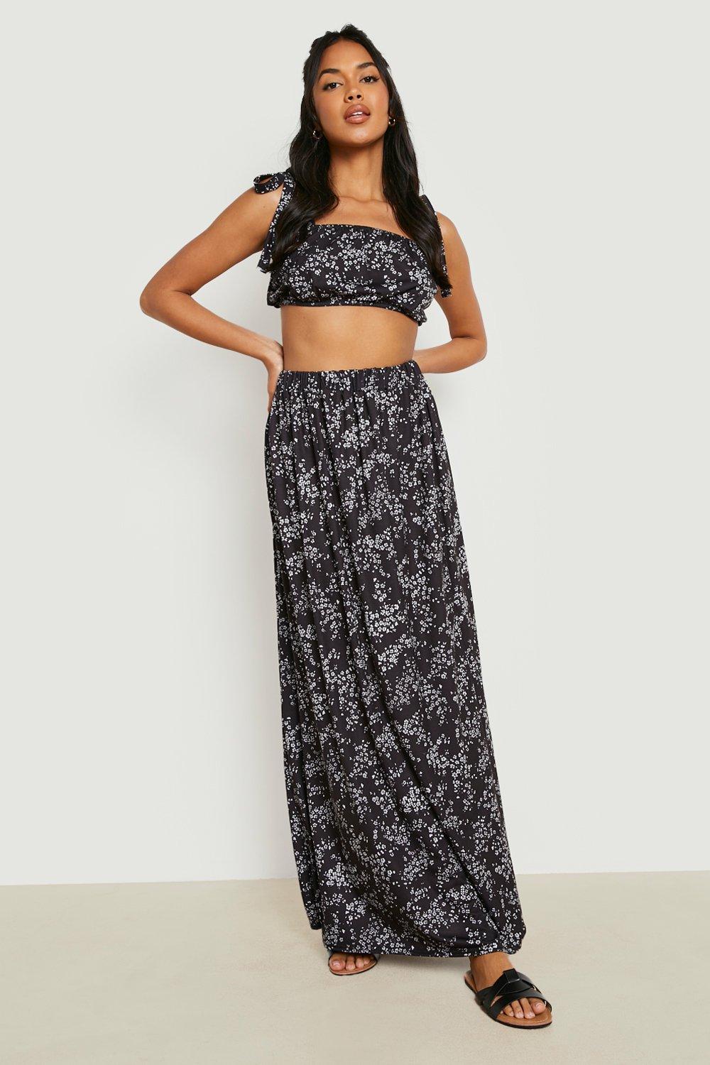 Ditsy Floral Ruffle Crop Maxi Skirt